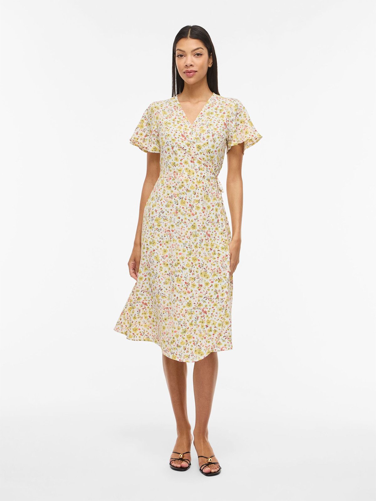 Vila Lovie Short Sleeve Wrap Midi Dress Yarrow Fel