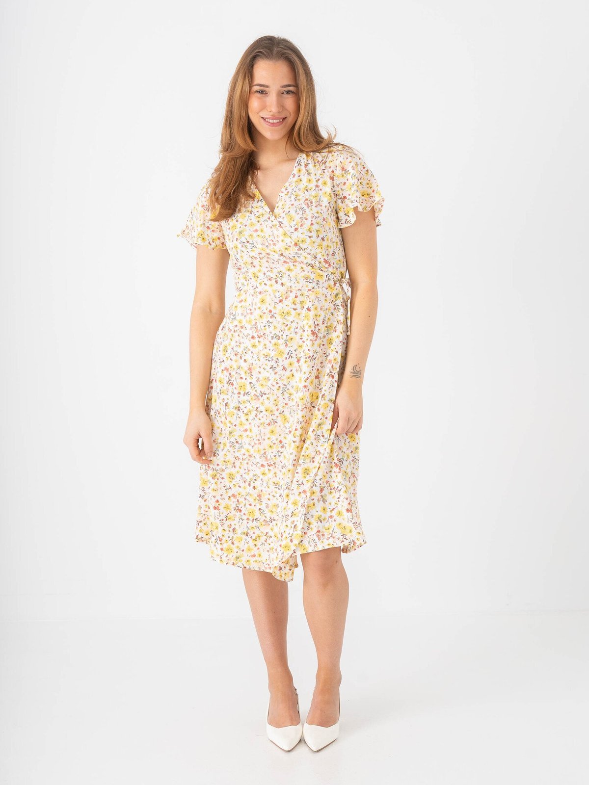 Vila Lovie Short Sleeve Wrap Midi Dress Yarrow Fel