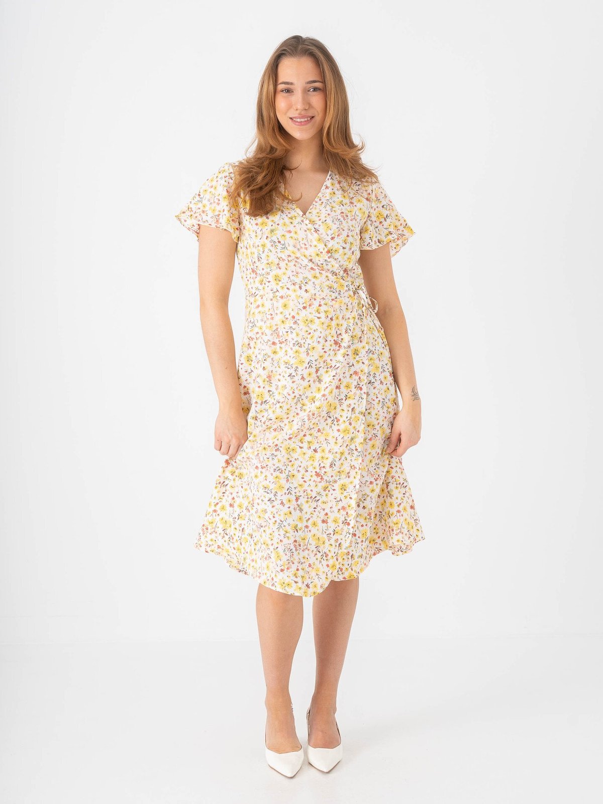 Vila Lovie Short Sleeve Wrap Midi Dress Yarrow Fel