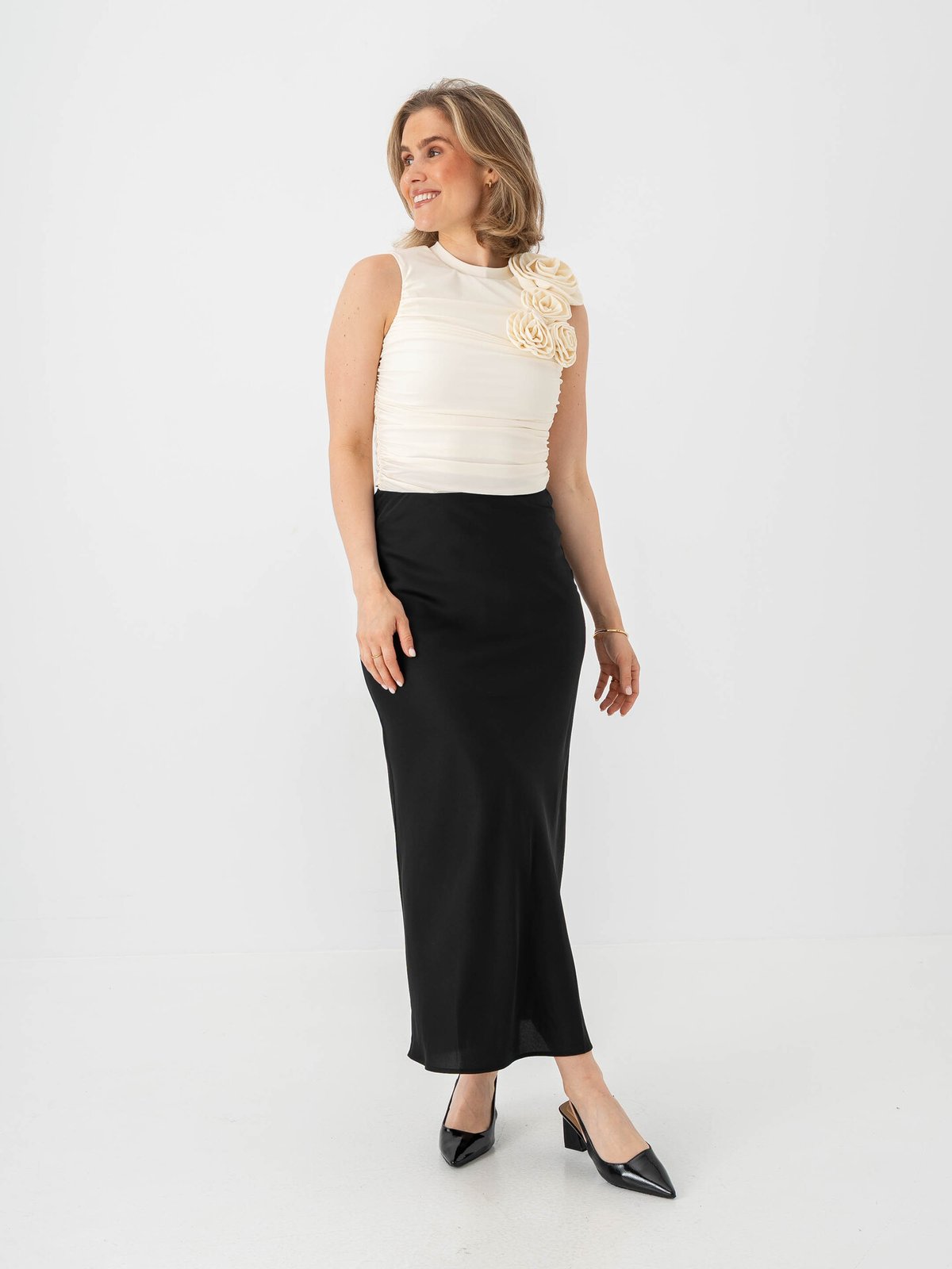 Vila Ellette High Waist Midi Skirt Black