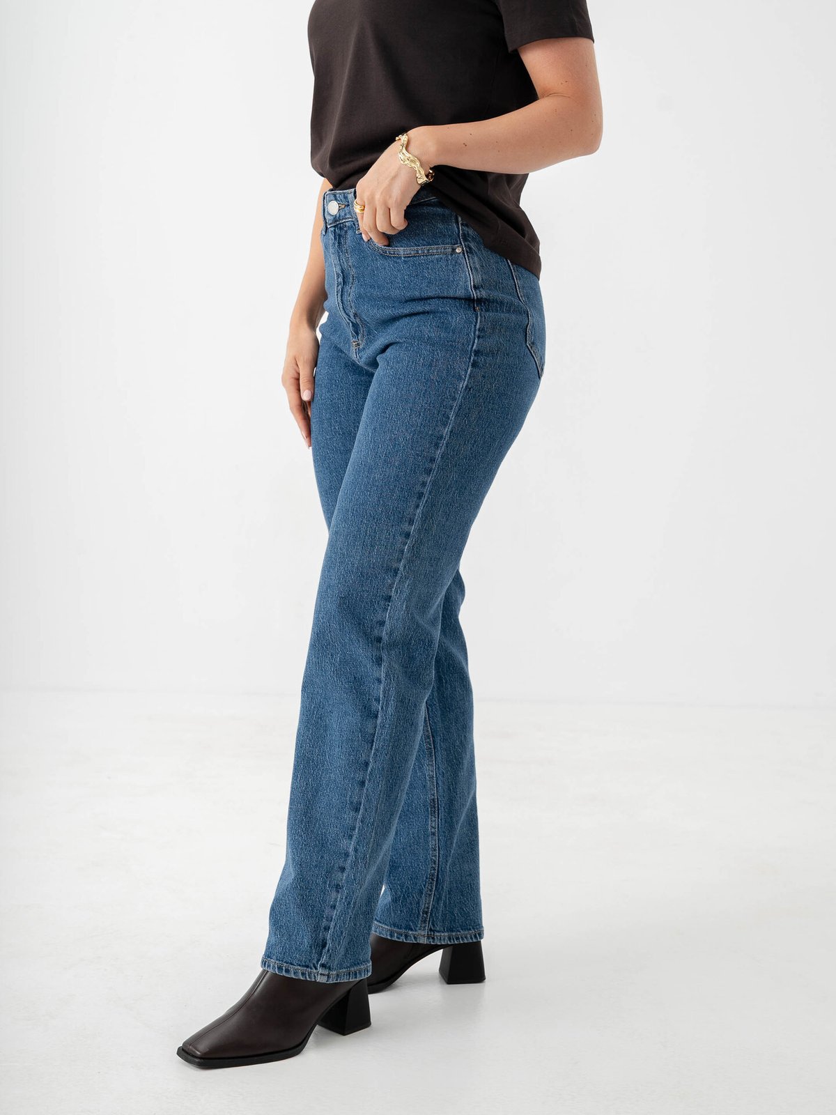 Vila Kelly Jaf High Waisted Straight Jeans Medium Blue Denim