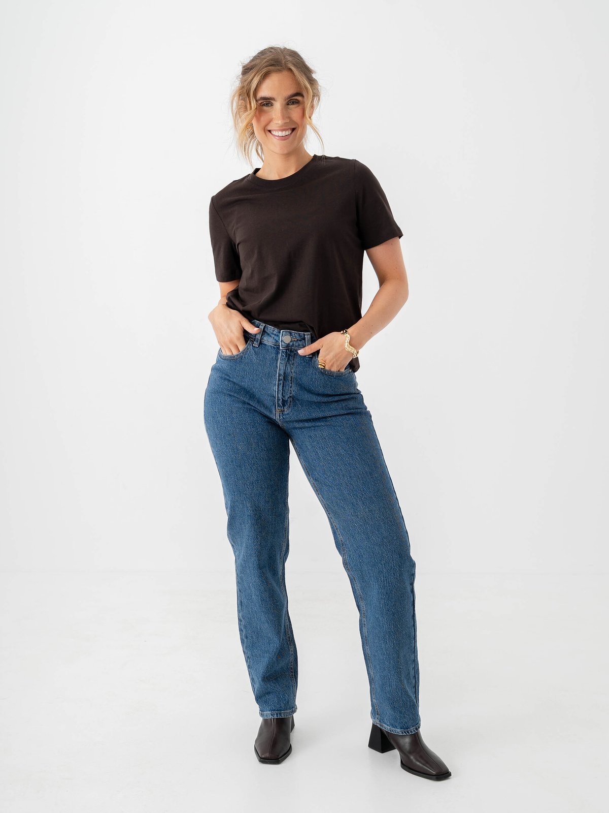 Vila Kelly Jaf High Waisted Straight Jeans Medium Blue Denim