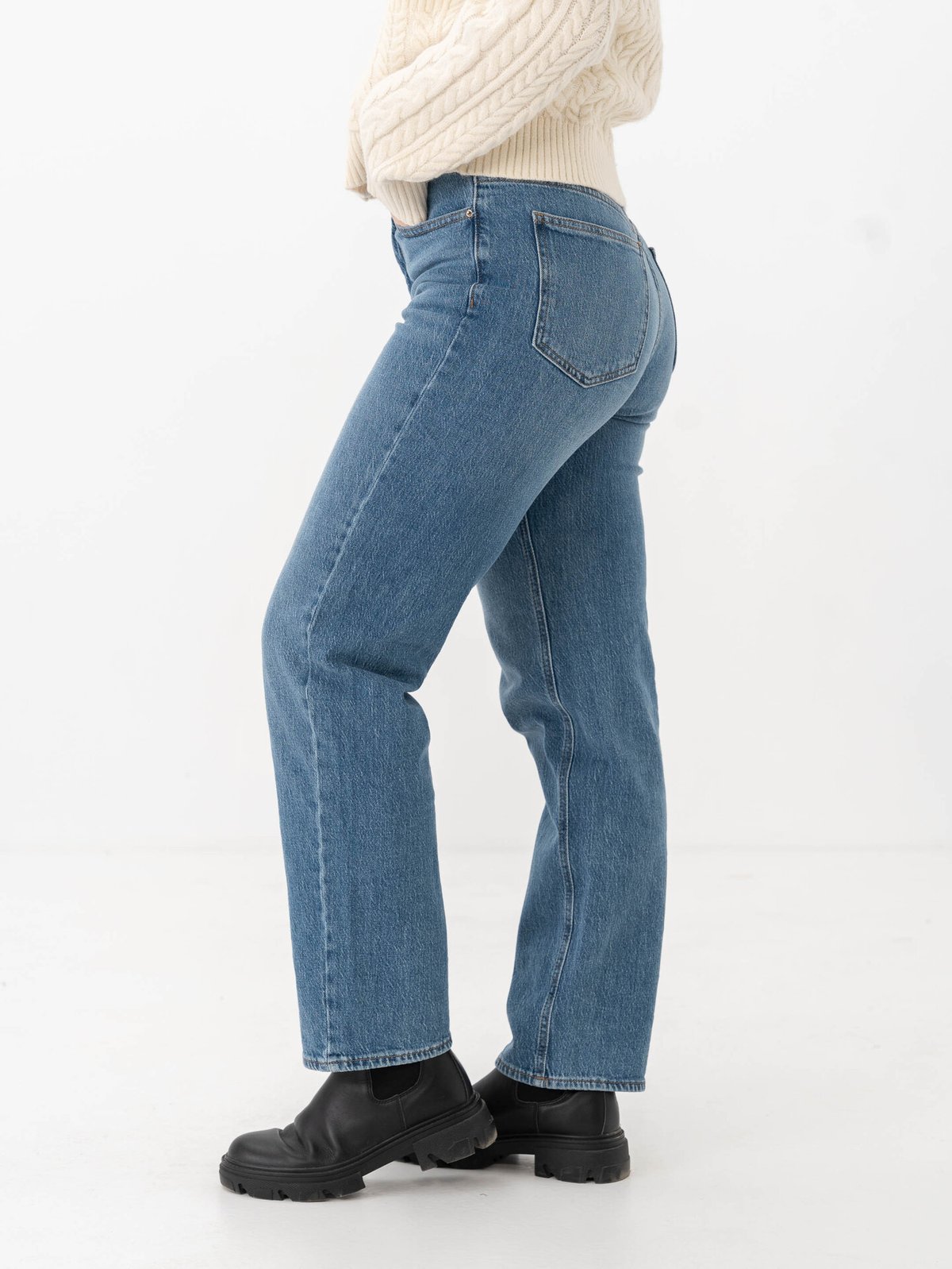 Vila Kelly Jaf High Waisted Straight Jeans Medium Blue Denim