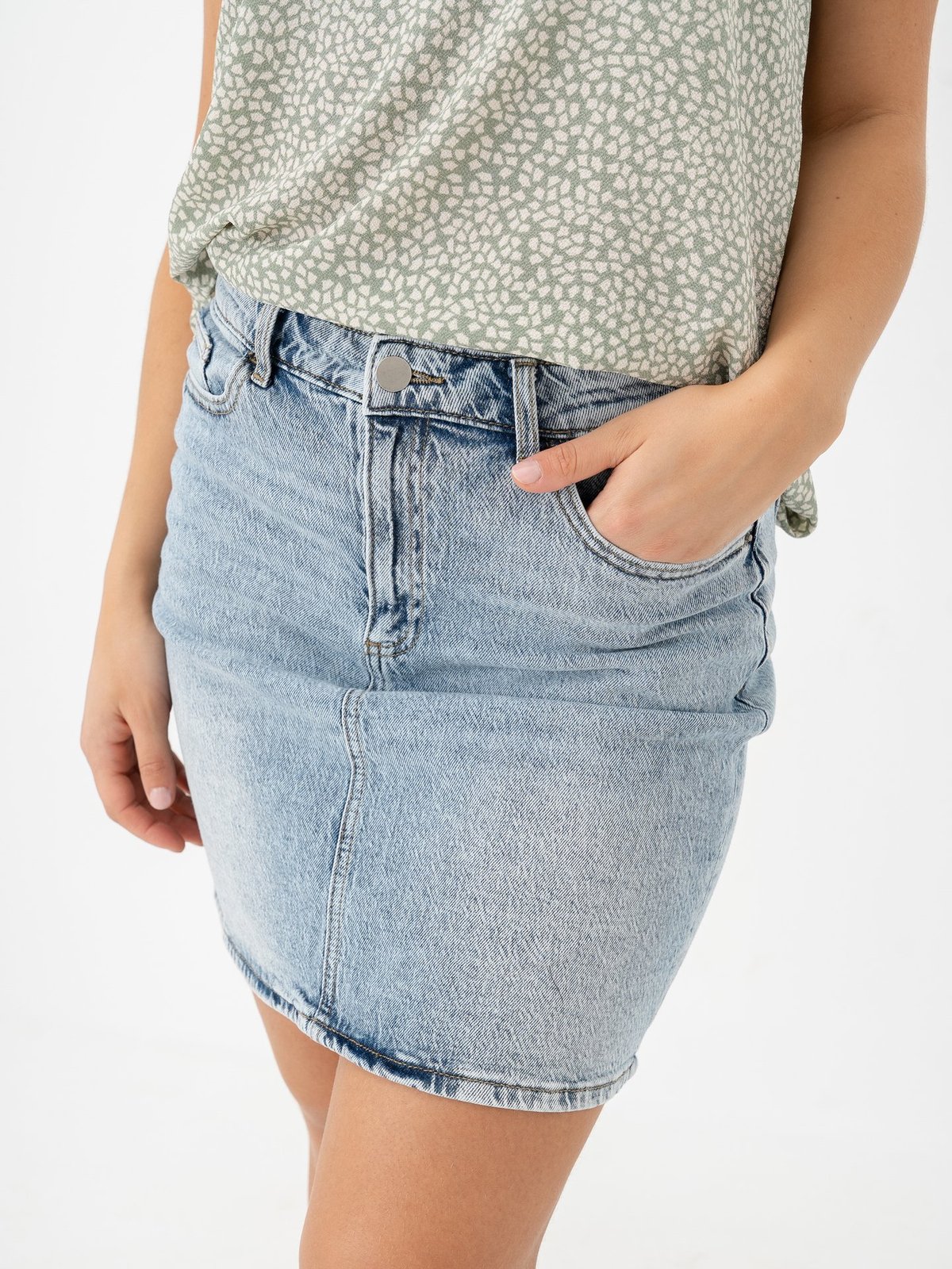 Vila Kaja Jaf Denim Skirt Light Blue Denim