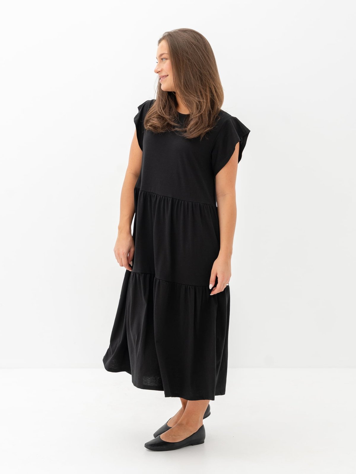 Vila Summer Short Sleeve Midi Dress Black