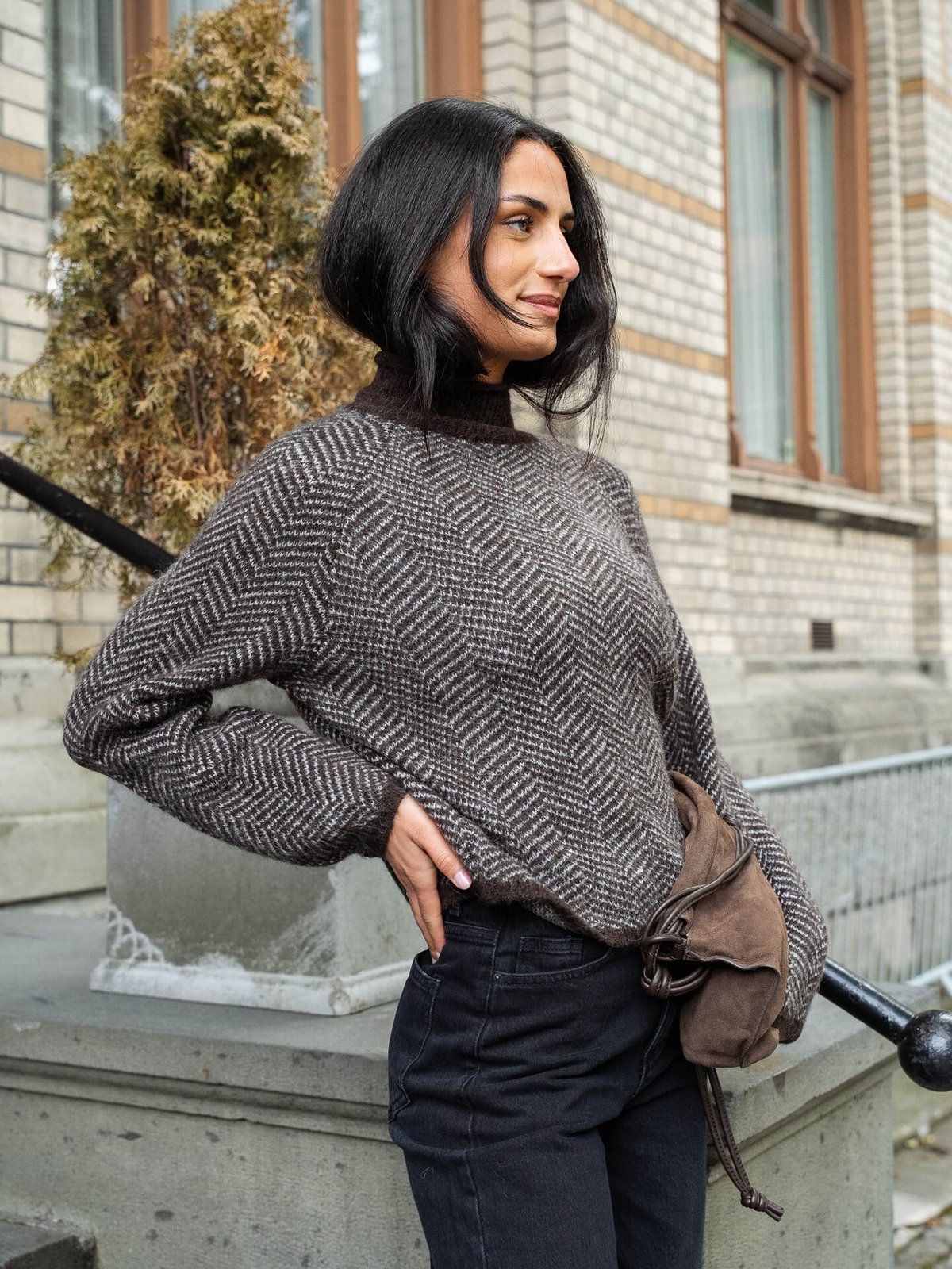 Vila Lory High Neck Long Sleeve Knit Top Coffee Bean EGGNOG MELANGE