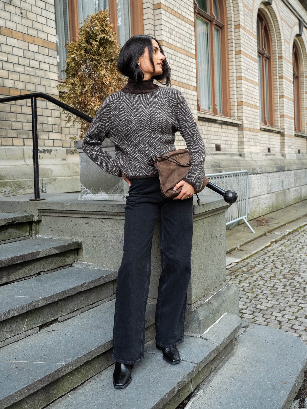 Vila Lory High Neck Long Sleeve Knit Top Coffee Bean EGGNOG MELANGE