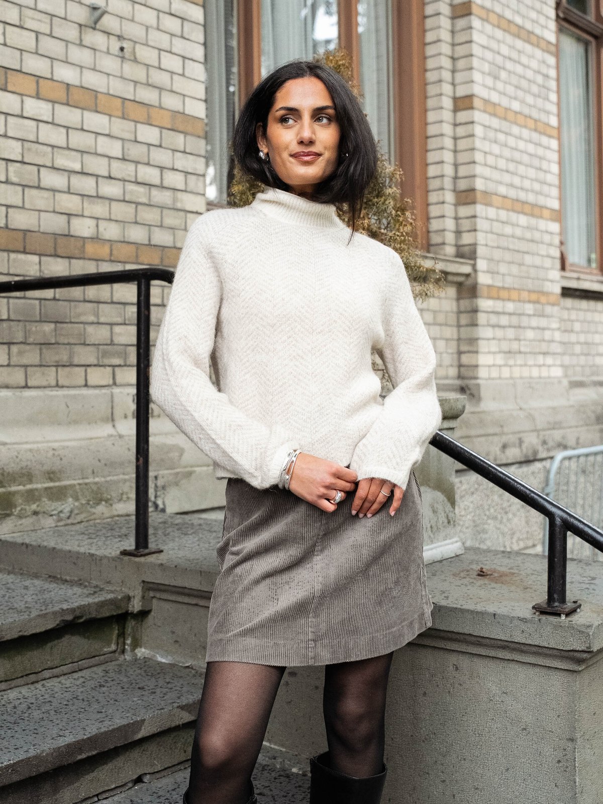 Vila Lory High Neck Long Sleeve Knit Top Eggnog NATURAL MELANGE