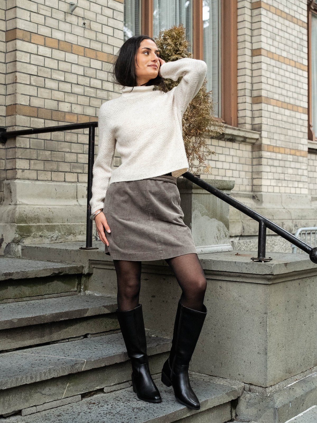 Vila Lory High Neck Long Sleeve Knit Top Eggnog NATURAL MELANGE