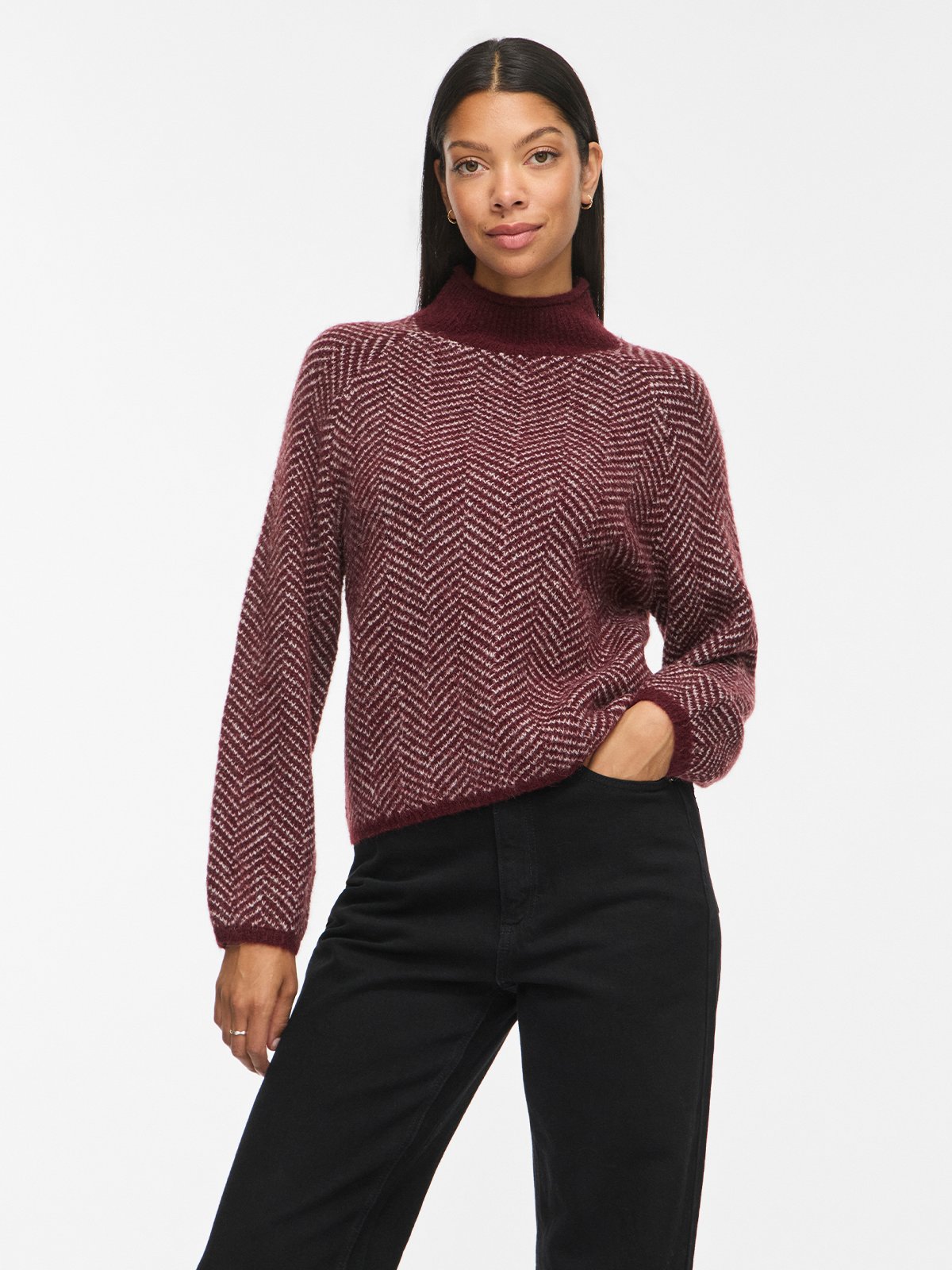 Vila Lory High Neck Long Sleeve Knit Top Port Royale / Eggnog Melange