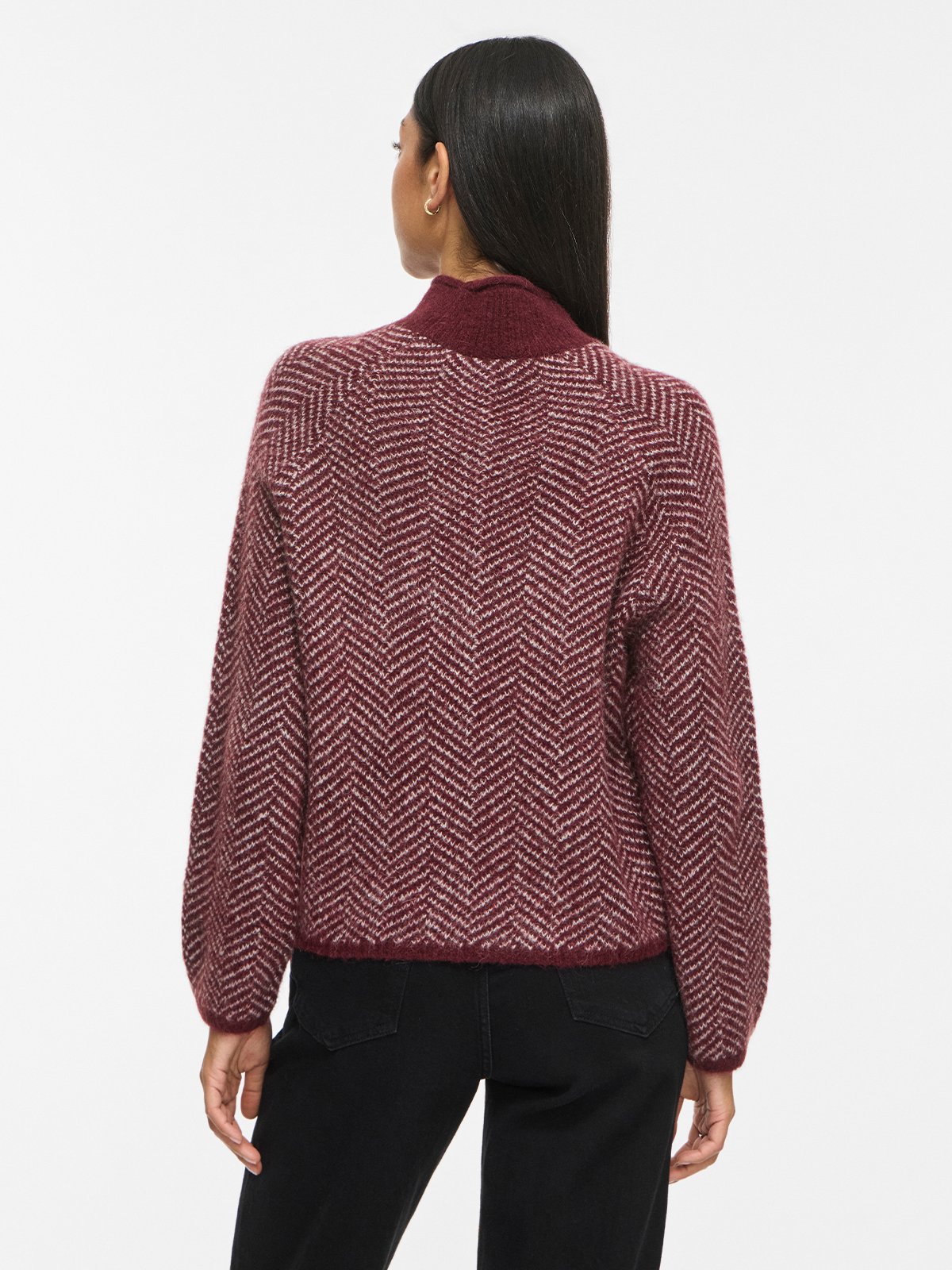 Vila Lory High Neck Long Sleeve Knit Top Port Royale / Eggnog Melange