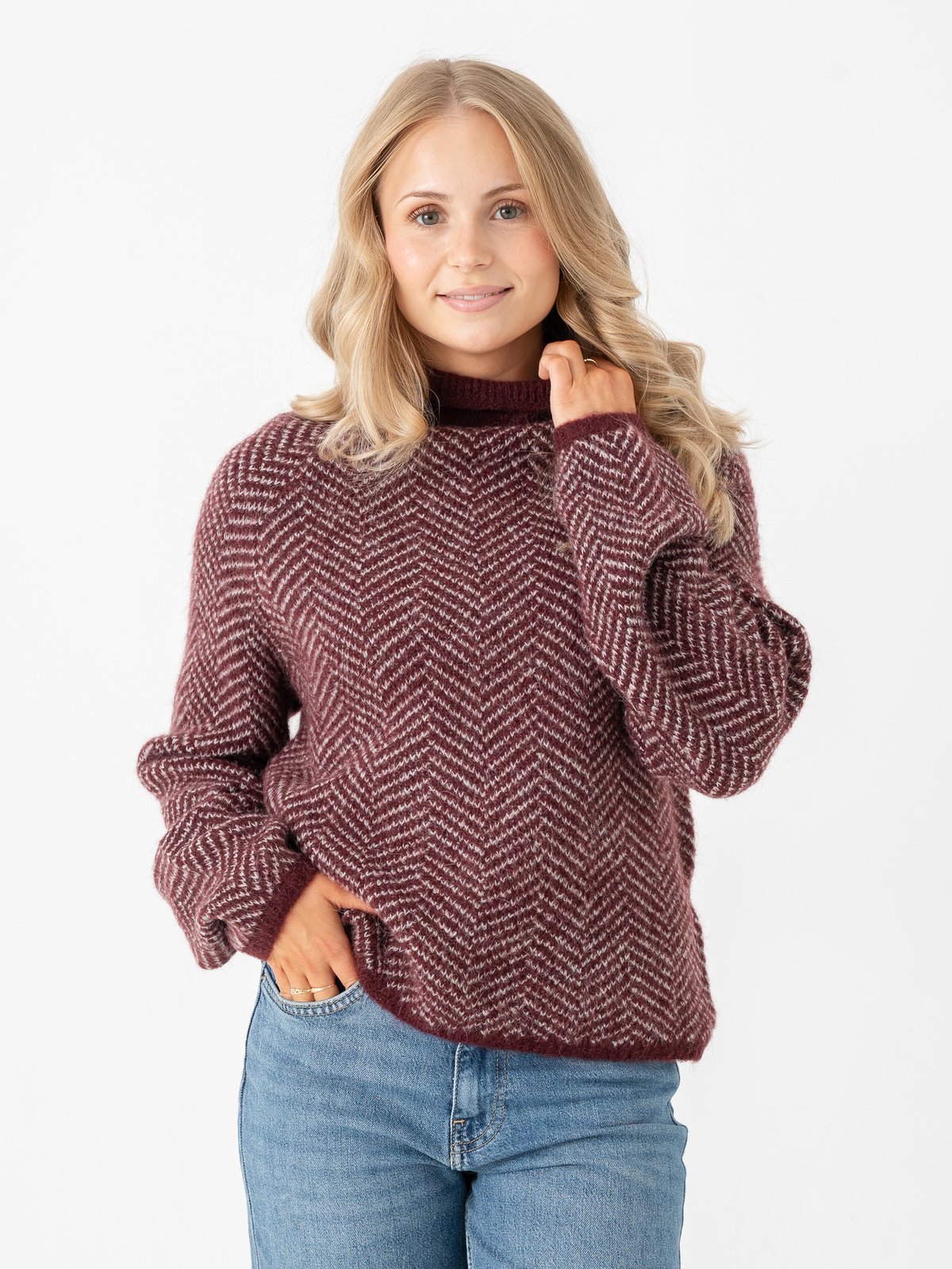 Vila Lory High Neck Long Sleeve Knit Top Port Royale / Eggnog Melange
