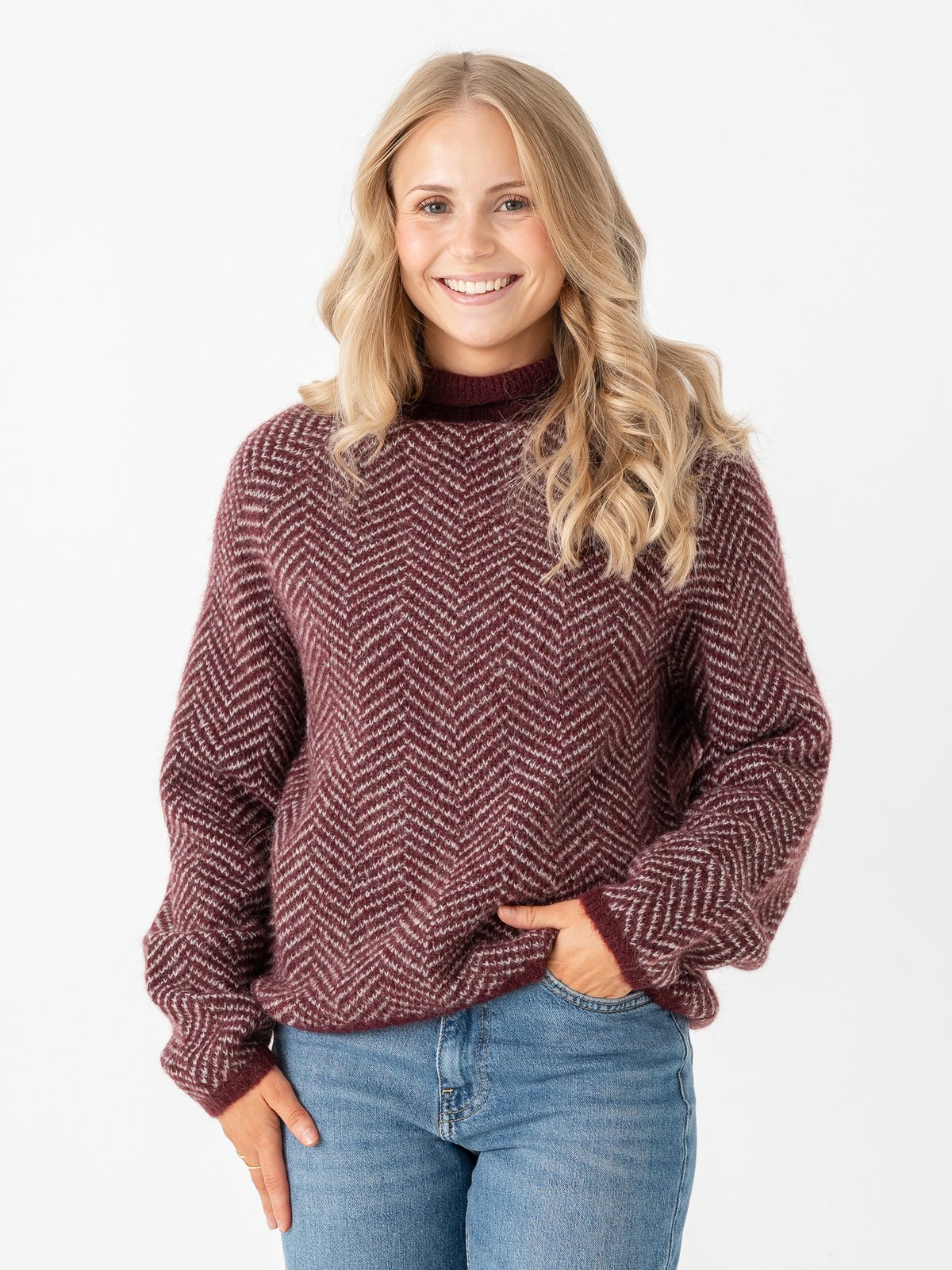 Vila Lory High Neck Long Sleeve Knit Top Port Royale / Eggnog Melange