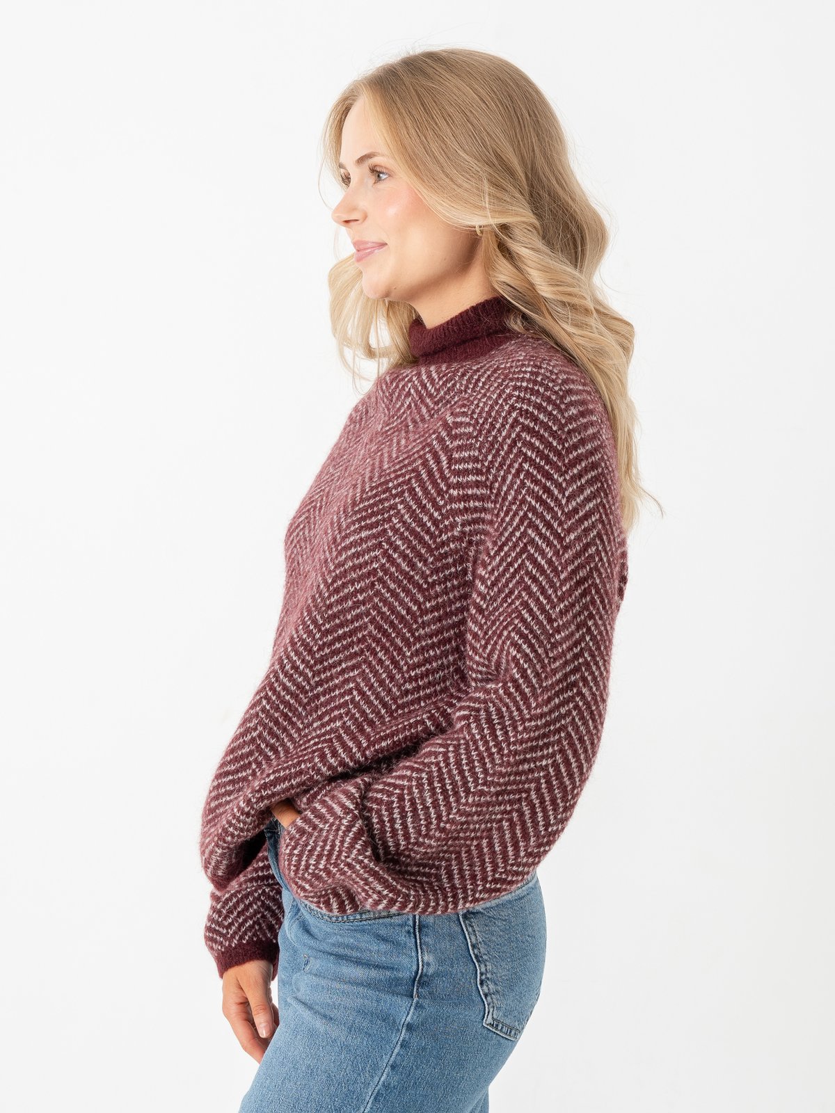 Vila Lory High Neck Long Sleeve Knit Top Port Royale / Eggnog Melange
