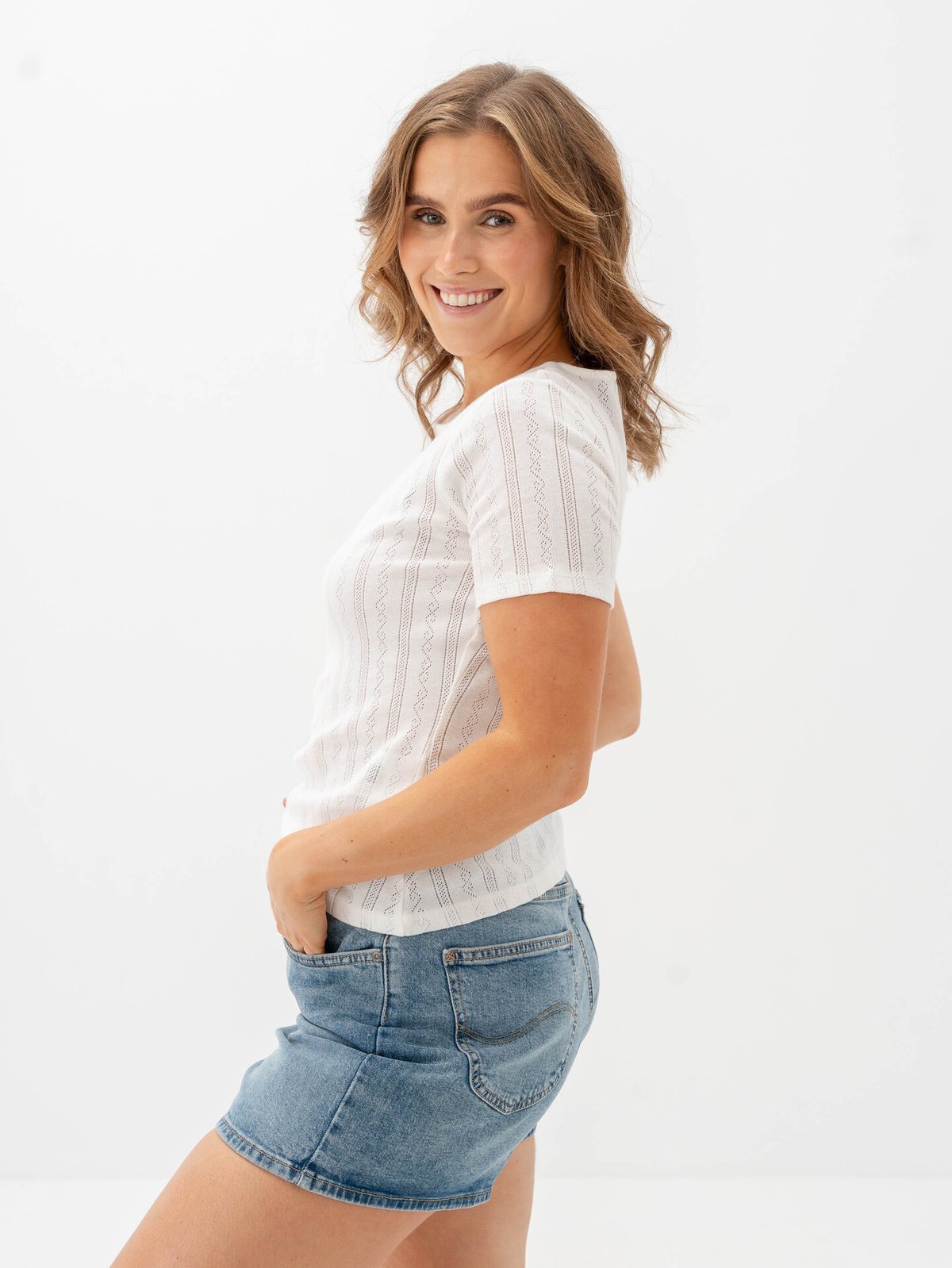 Vila Kassie Short Sleeve Pointelle Top Snow White