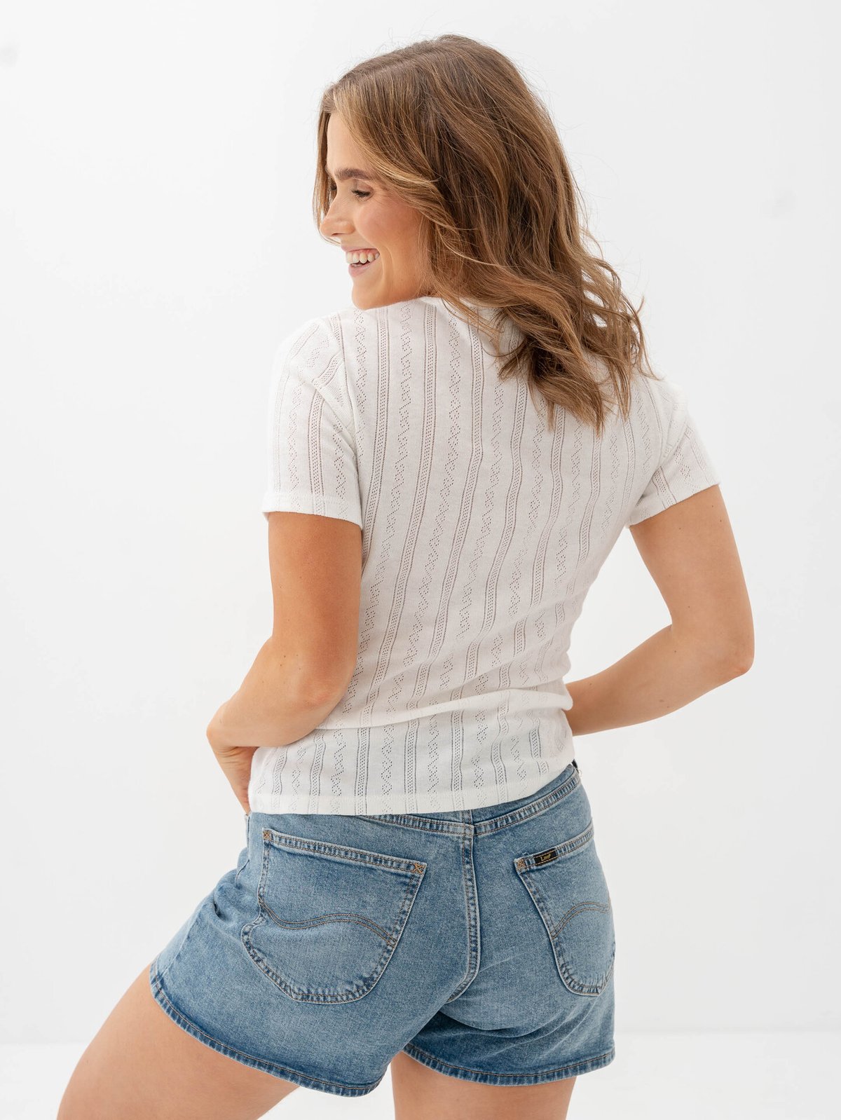 Vila Kassie Short Sleeve Pointelle Top Snow White