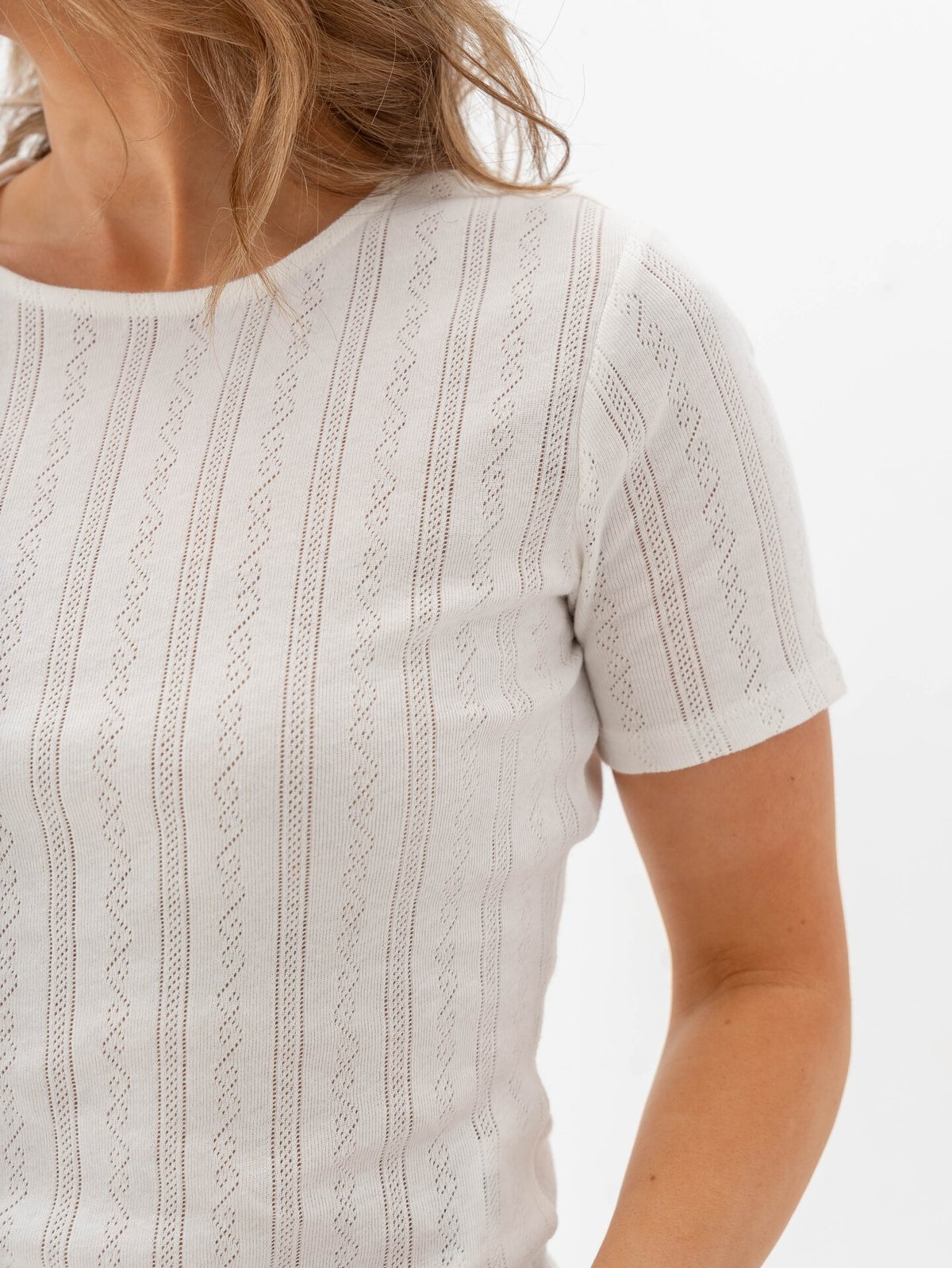 Vila Kassie Short Sleeve Pointelle Top Snow White