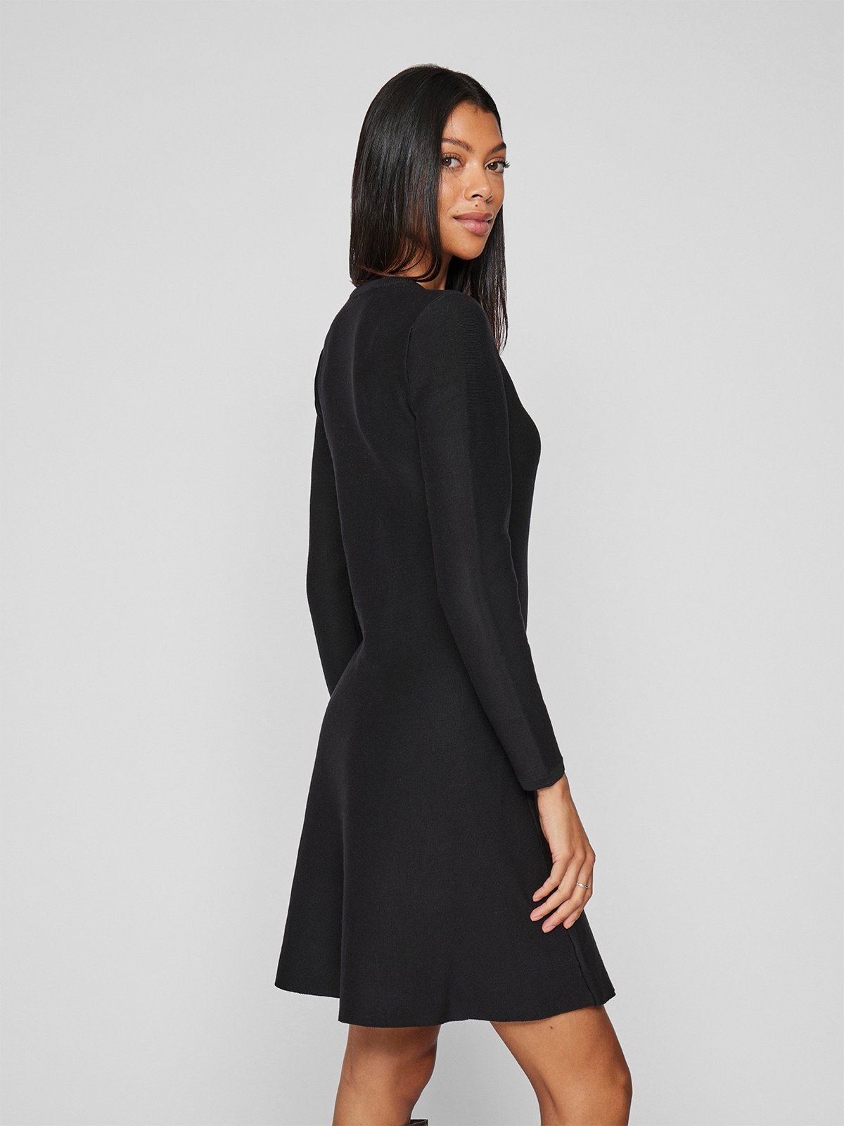 Vila Sway Long Sleeve O-Neck Skater Knit Dress Black Beauty