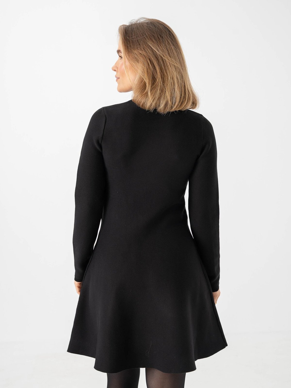 Vila Sway Long Sleeve O-Neck Skater Knit Dress Black Beauty