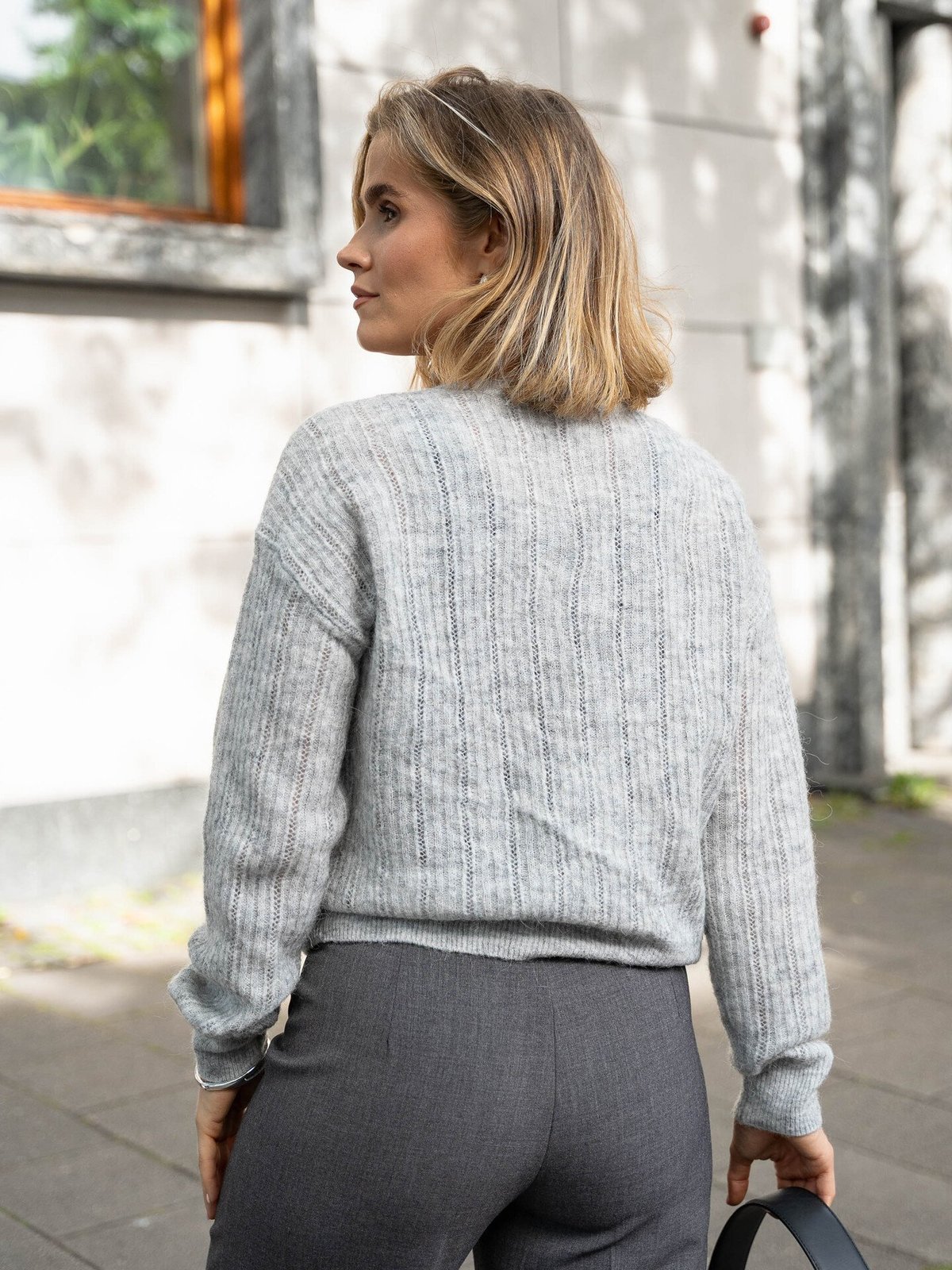 Vila Pretty O-Neck Pointelle Cardigan Light Grey Melange