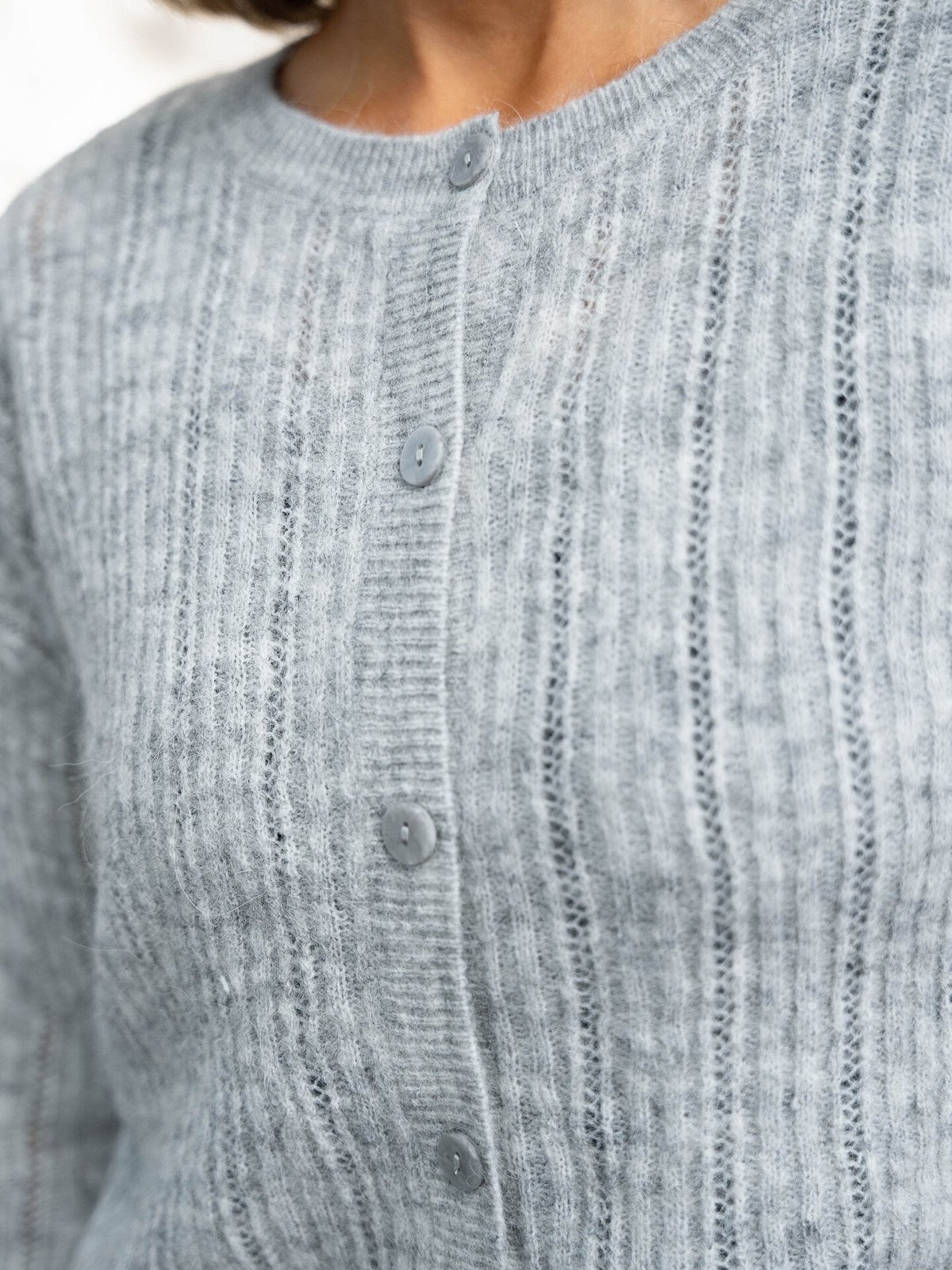 Vila Pretty O-Neck Pointelle Cardigan Light Grey Melange