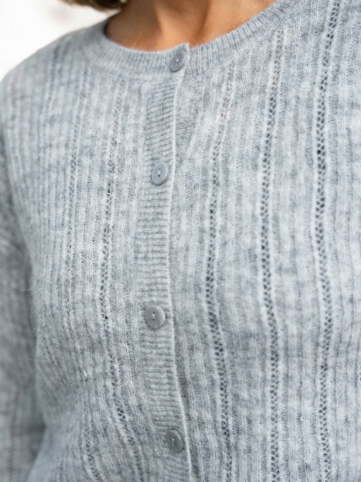 Vila Pretty O-Neck Pointelle Cardigan Light Grey Melange