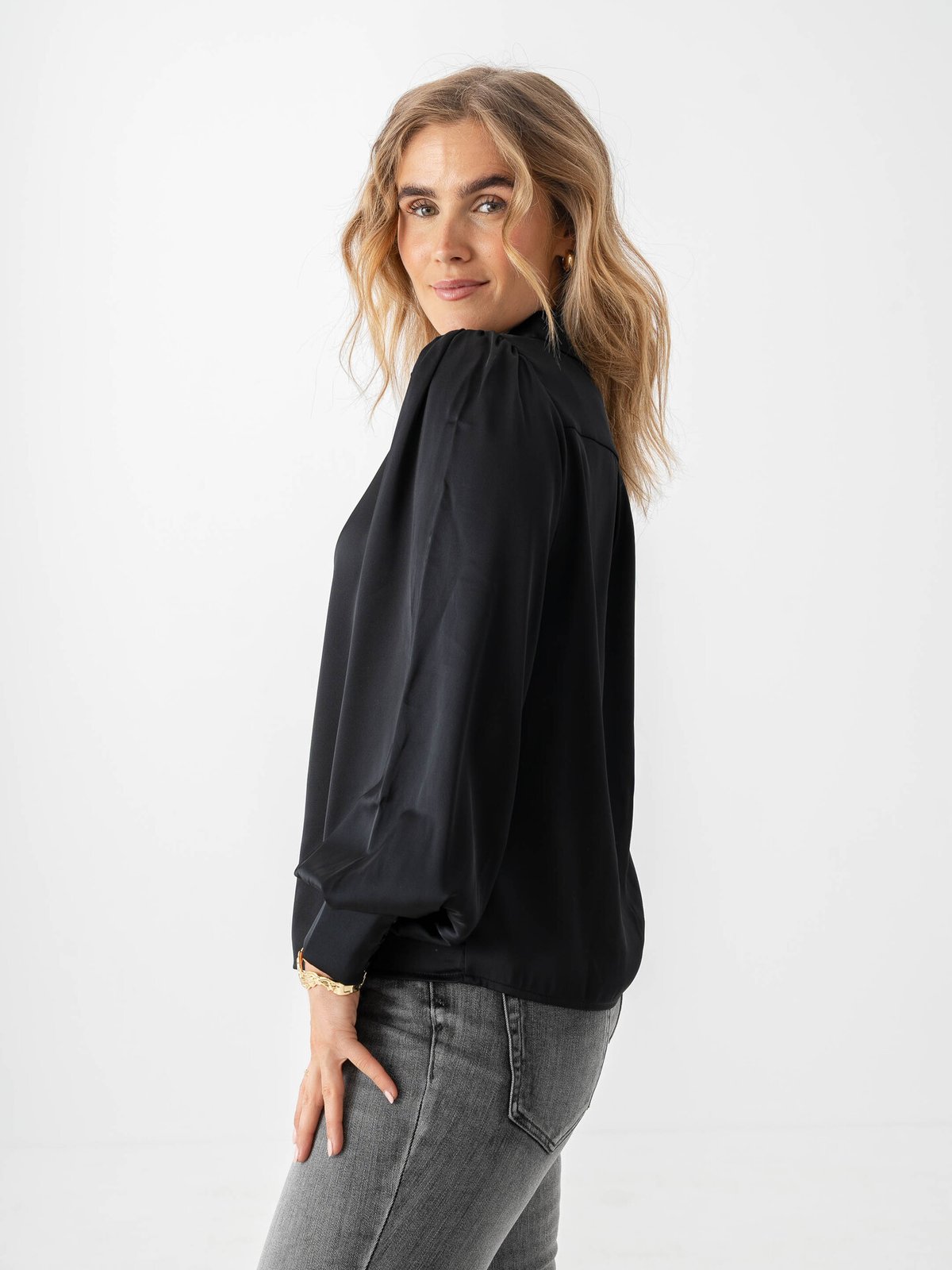 Vila Enna Ravenna Long Sleeve Balloon Shirt Black Beauty