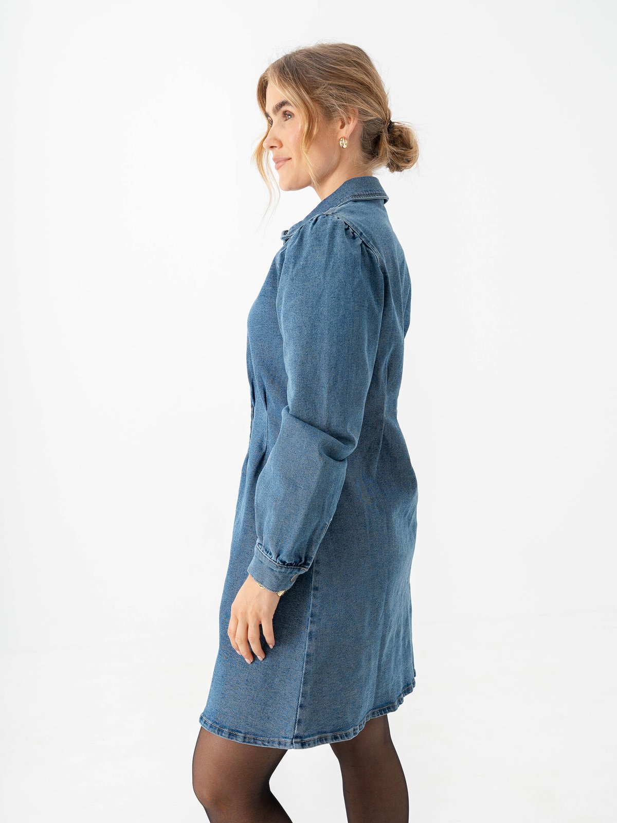 Vila Sol Long Sleeve Pleat Denim Dress Medium Blue Denim