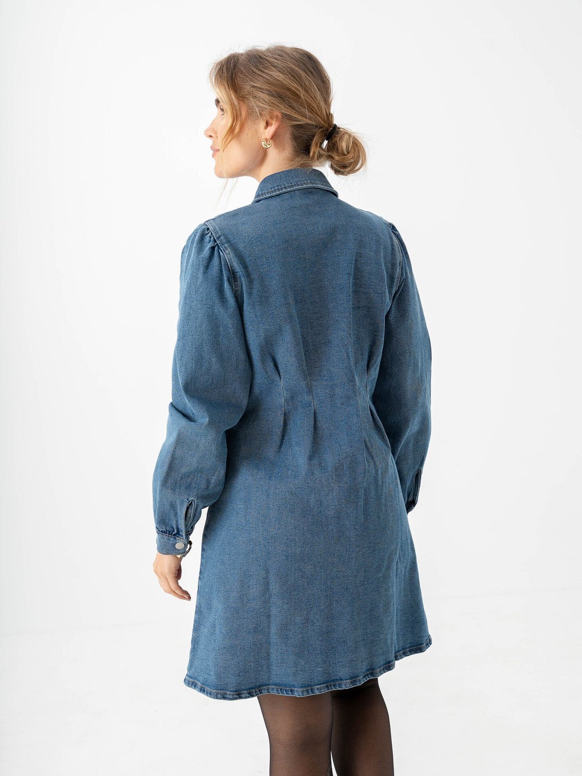 Vila Sol Long Sleeve Pleat Denim Dress Medium Blue Denim