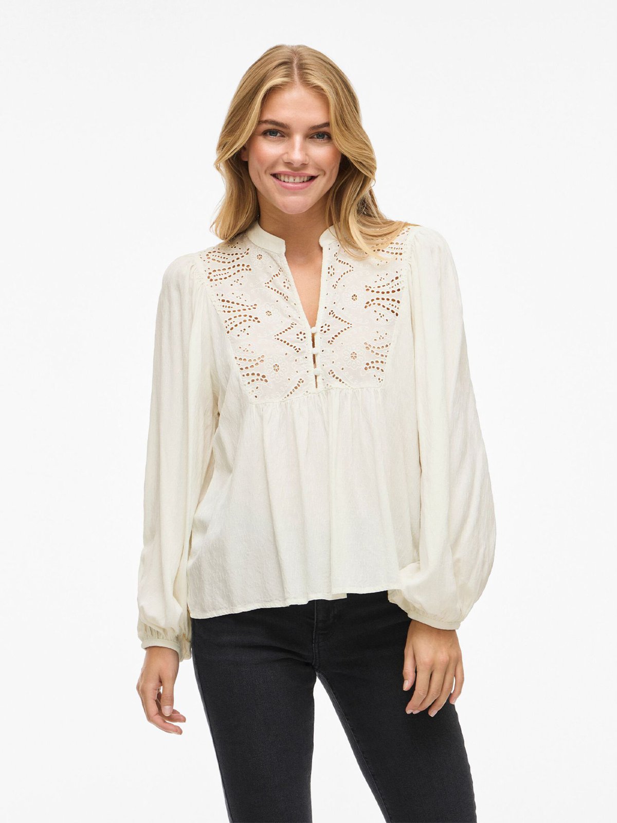 Vila Tyra L/S Lace Top Snow White