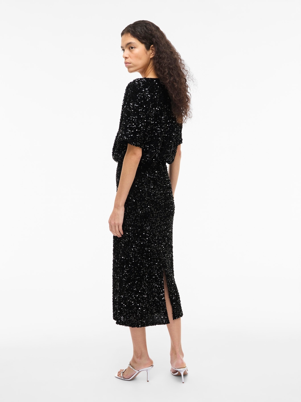 Vila Faith High Waist Midi Sequin Skirt Black Beauty