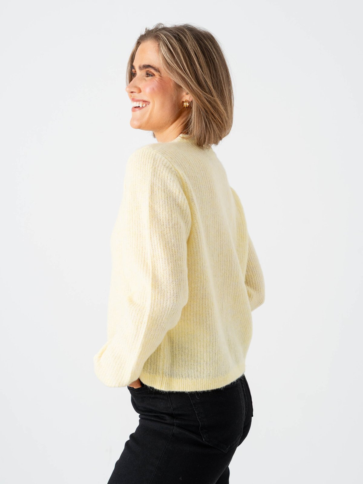 Vila Lory O-Neck Long Sleeve Knit Cardigan Pastel Yellow Melange