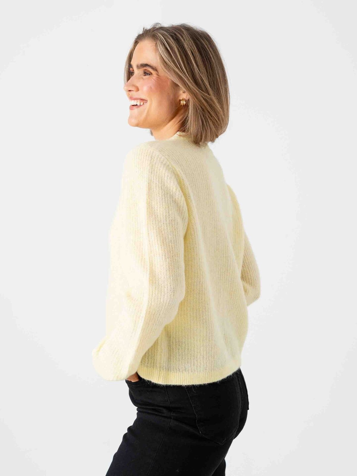 Vila Lory O-Neck Long Sleeve Knit Cardigan Pastel Yellow Melange