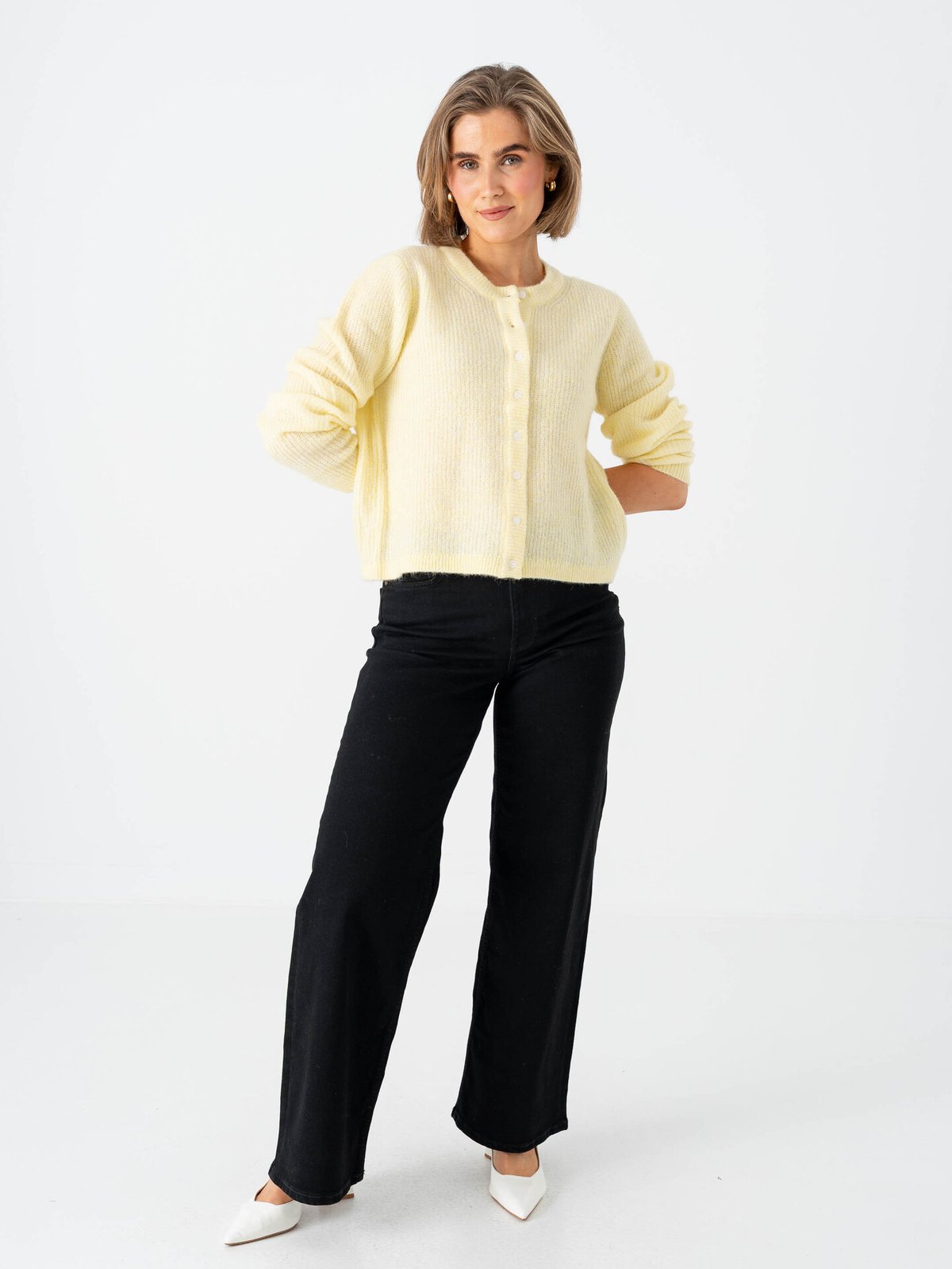 Vila Lory O-Neck Long Sleeve Knit Cardigan Pastel Yellow Melange