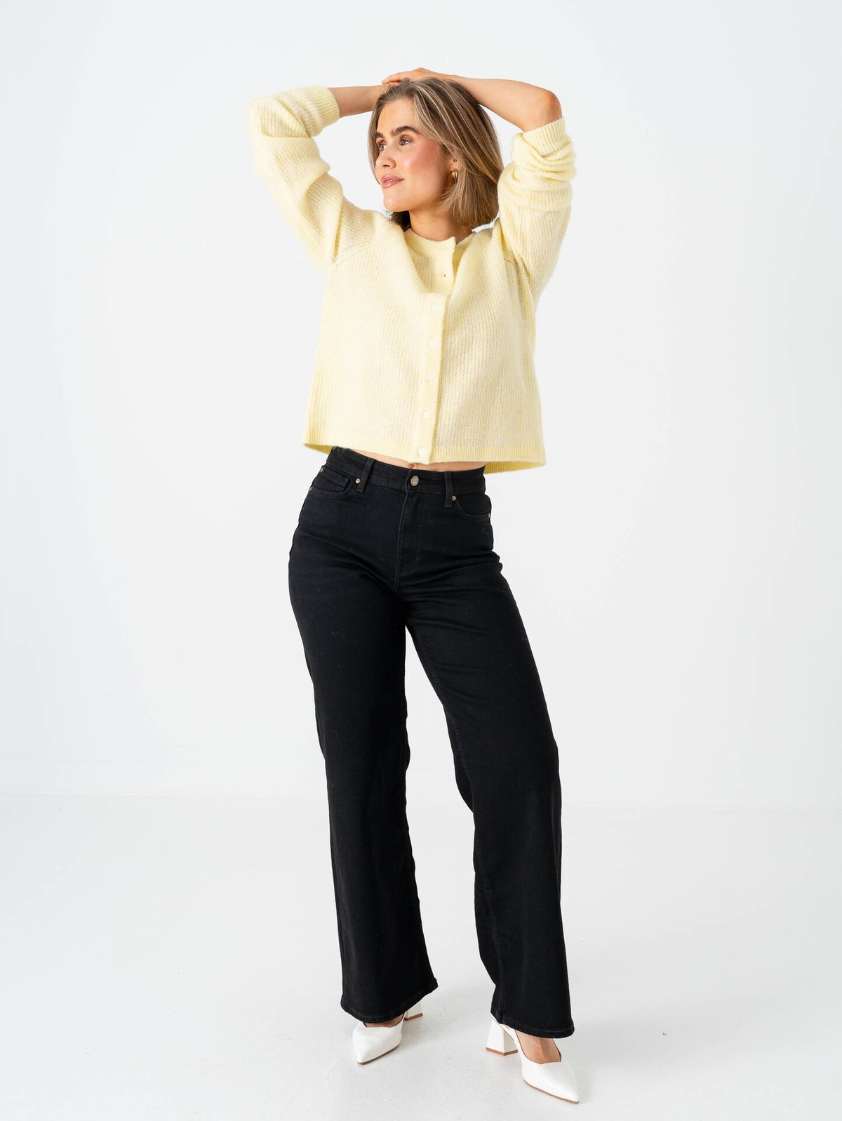 Vila Lory O-Neck Long Sleeve Knit Cardigan Pastel Yellow Melange