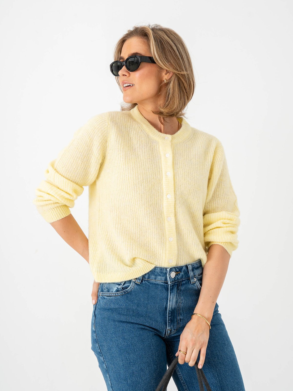 Vila Lory O-Neck Long Sleeve Knit Cardigan Pastel Yellow Melange