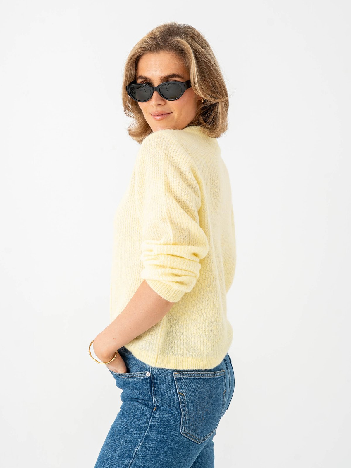 Vila Lory O-Neck Long Sleeve Knit Cardigan Pastel Yellow Melange