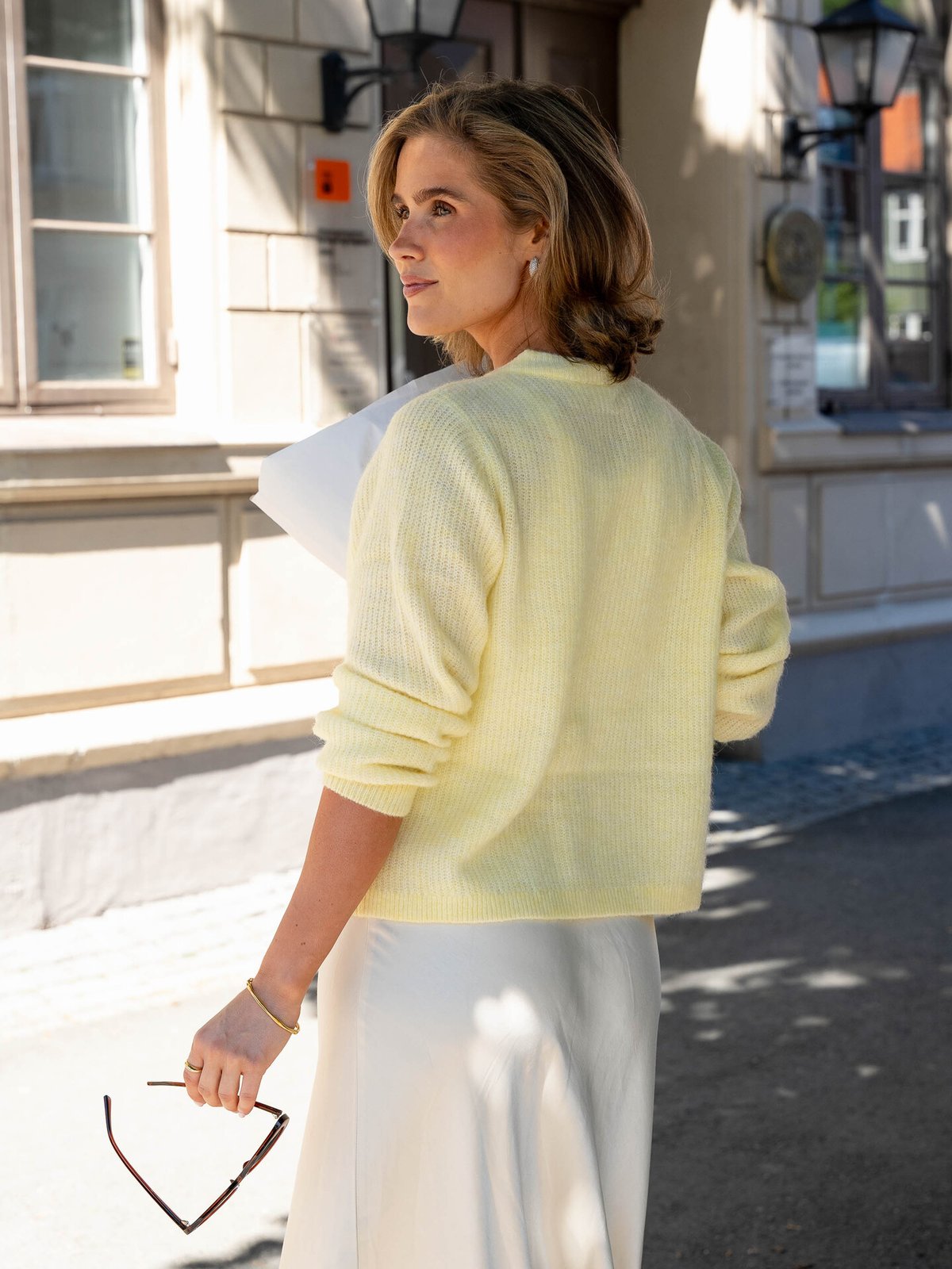 Vila Lory O-Neck Long Sleeve Knit Cardigan Pastel Yellow Melange