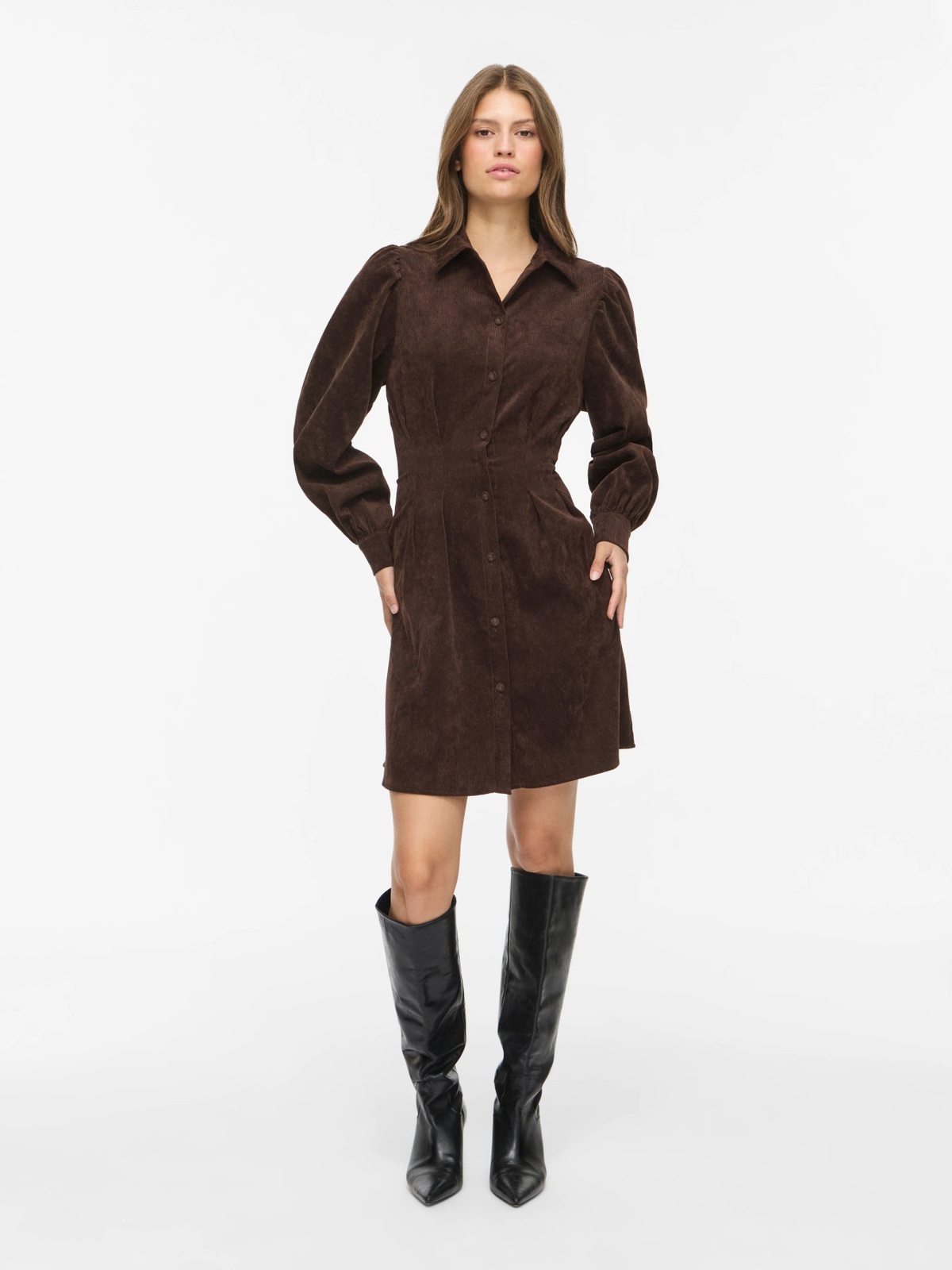 Vila Cordu Long Sleeve Shirt Dress Coffee Bean