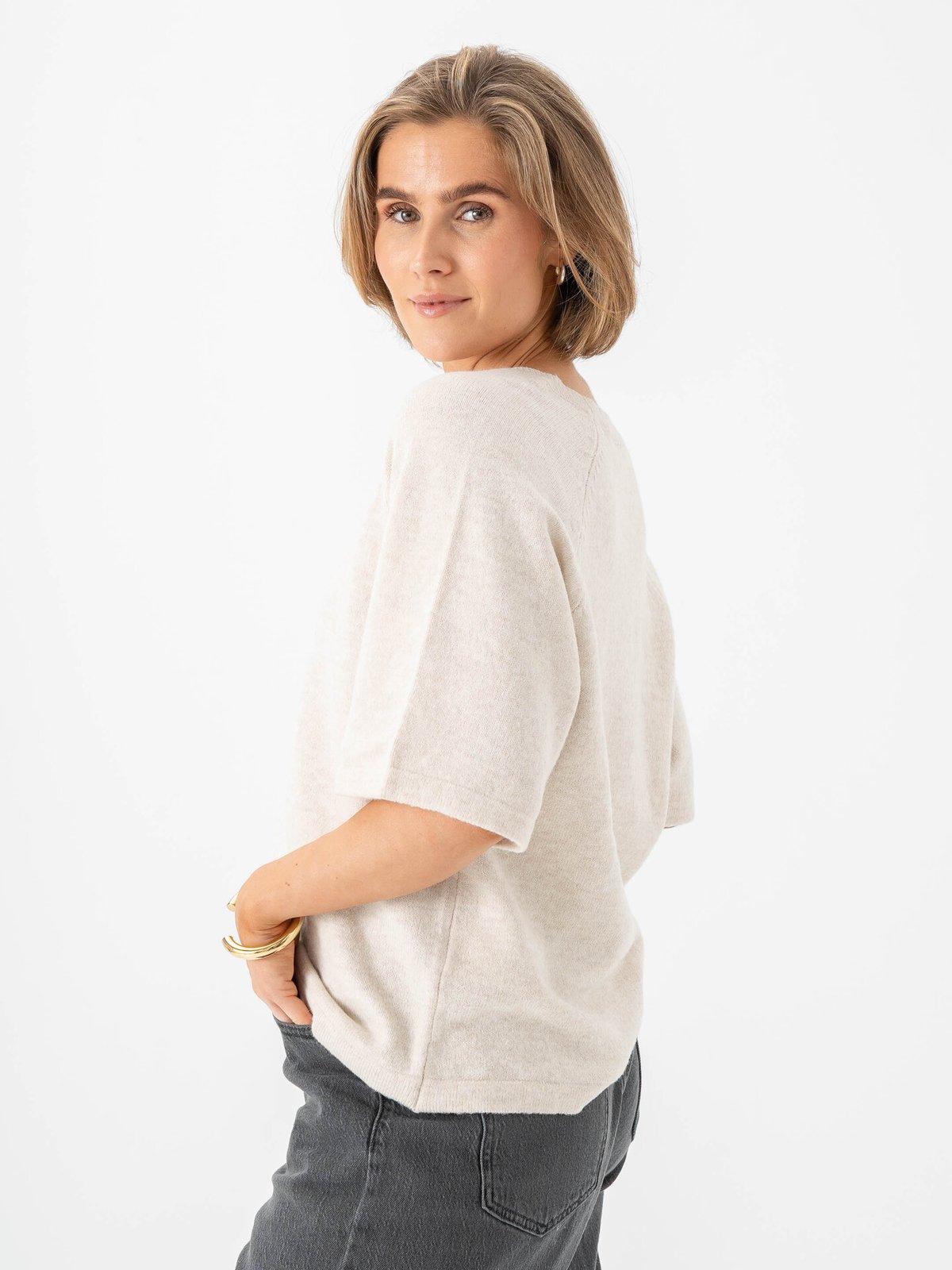 Vila Liga 2/4 O-Neck Knit Top Birch Melange