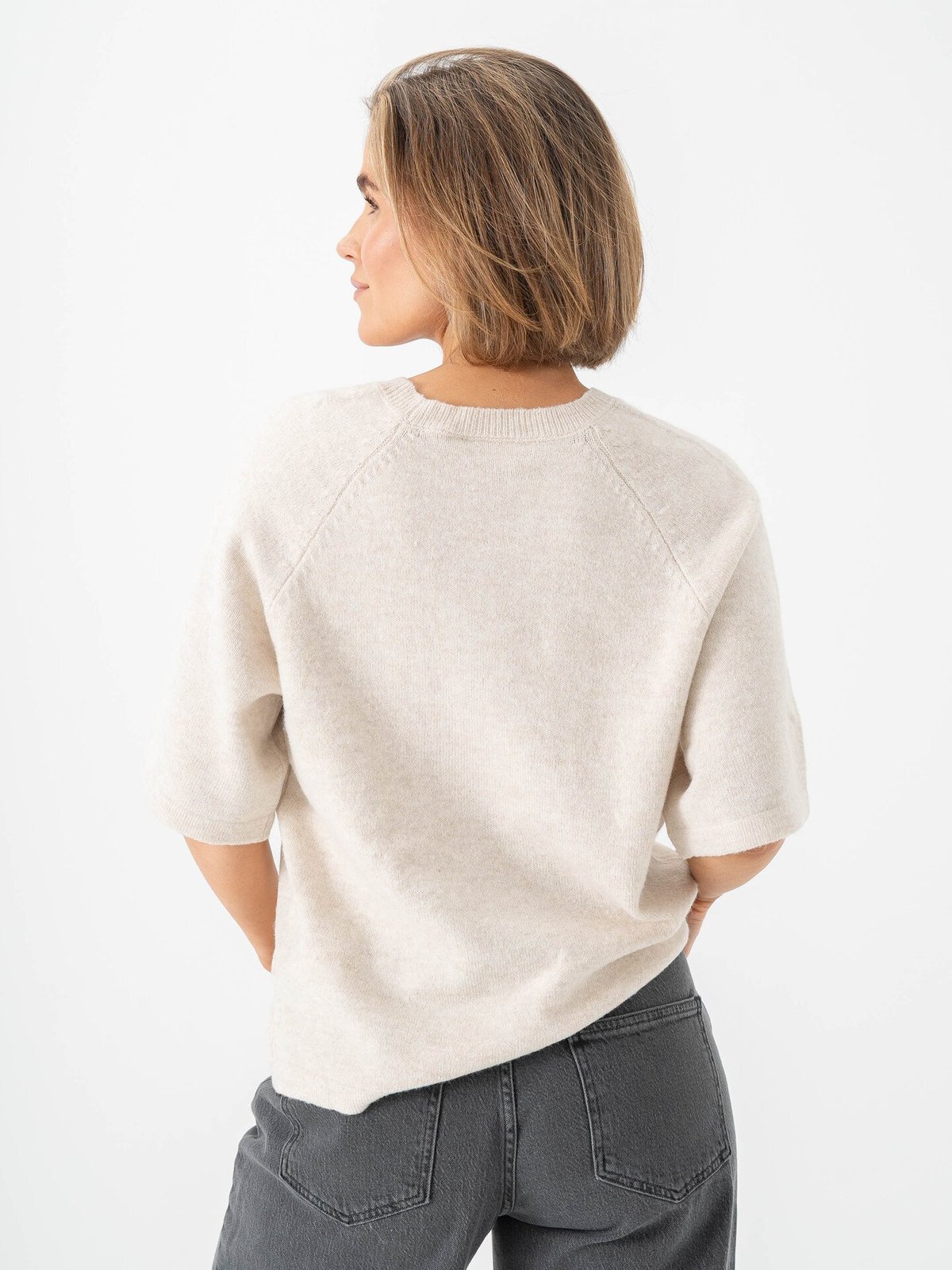 Vila Liga 2/4 O-Neck Knit Top Birch Melange
