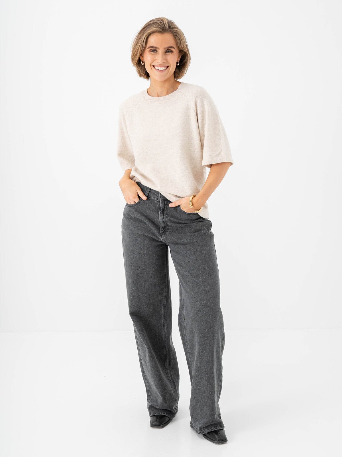 Vila Liga 2/4 O-Neck Knit Top Birch Melange