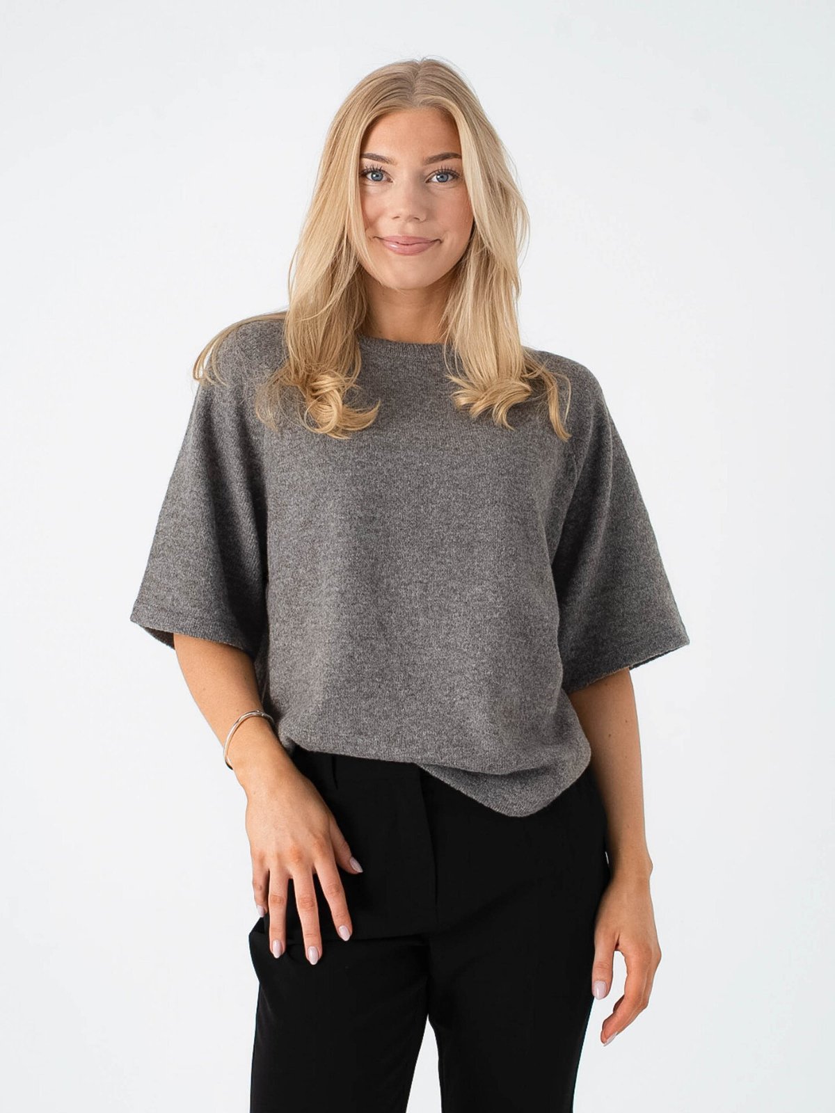 Vila Liga 2/4 O-Neck Knit Top Falcon Melange