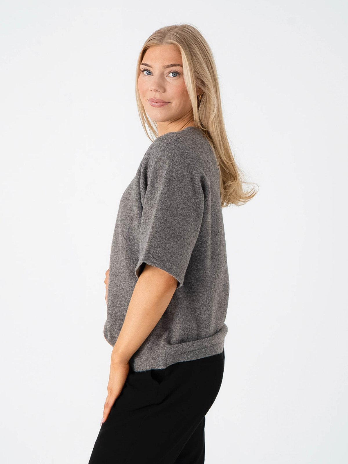 Vila Liga 2/4 O-Neck Knit Top Falcon Melange
