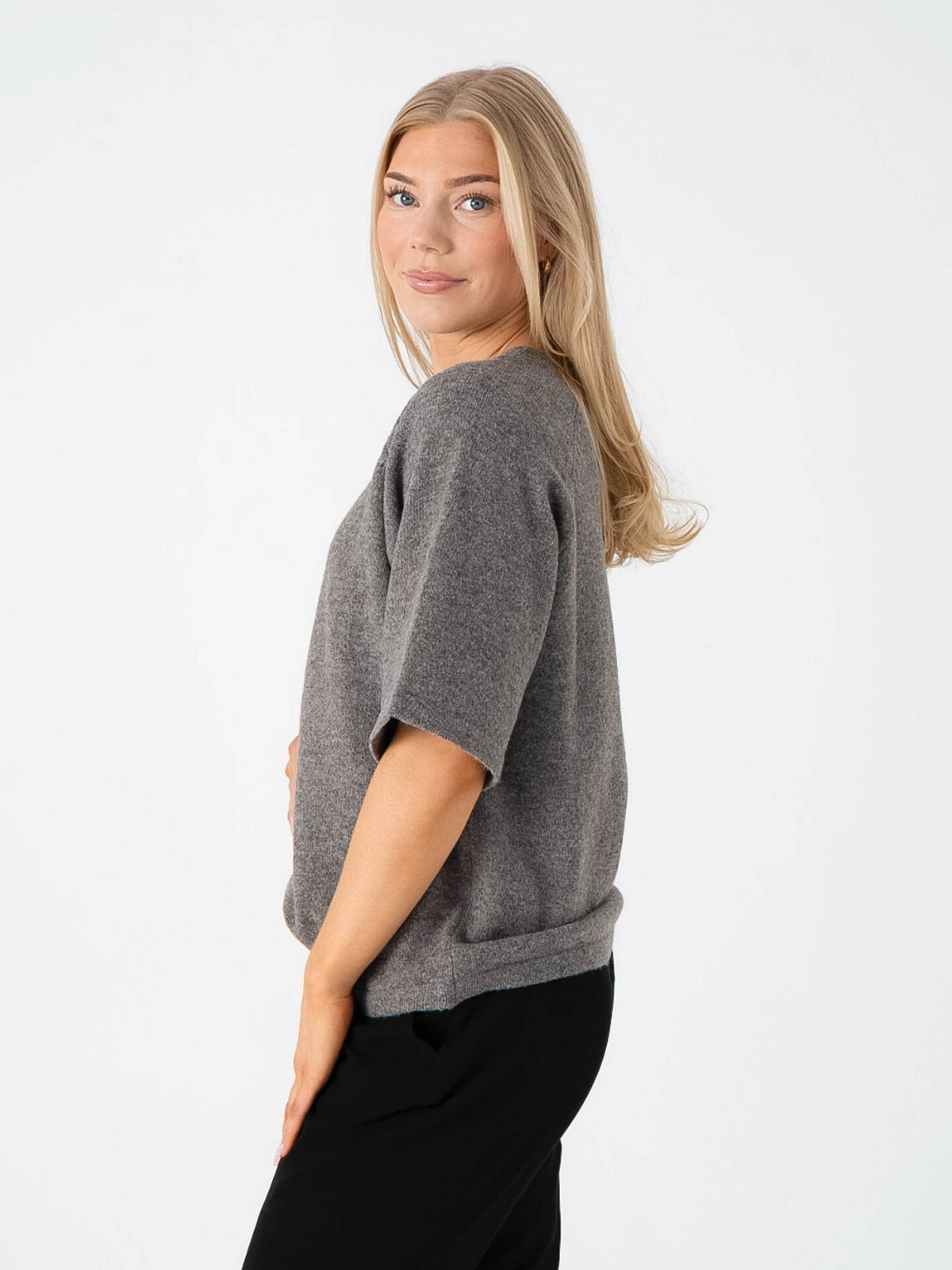 Vila Liga 2/4 O-Neck Knit Top Falcon Melange