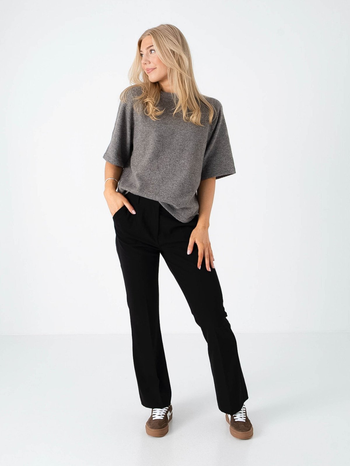 Vila Liga 2/4 O-Neck Knit Top Falcon Melange