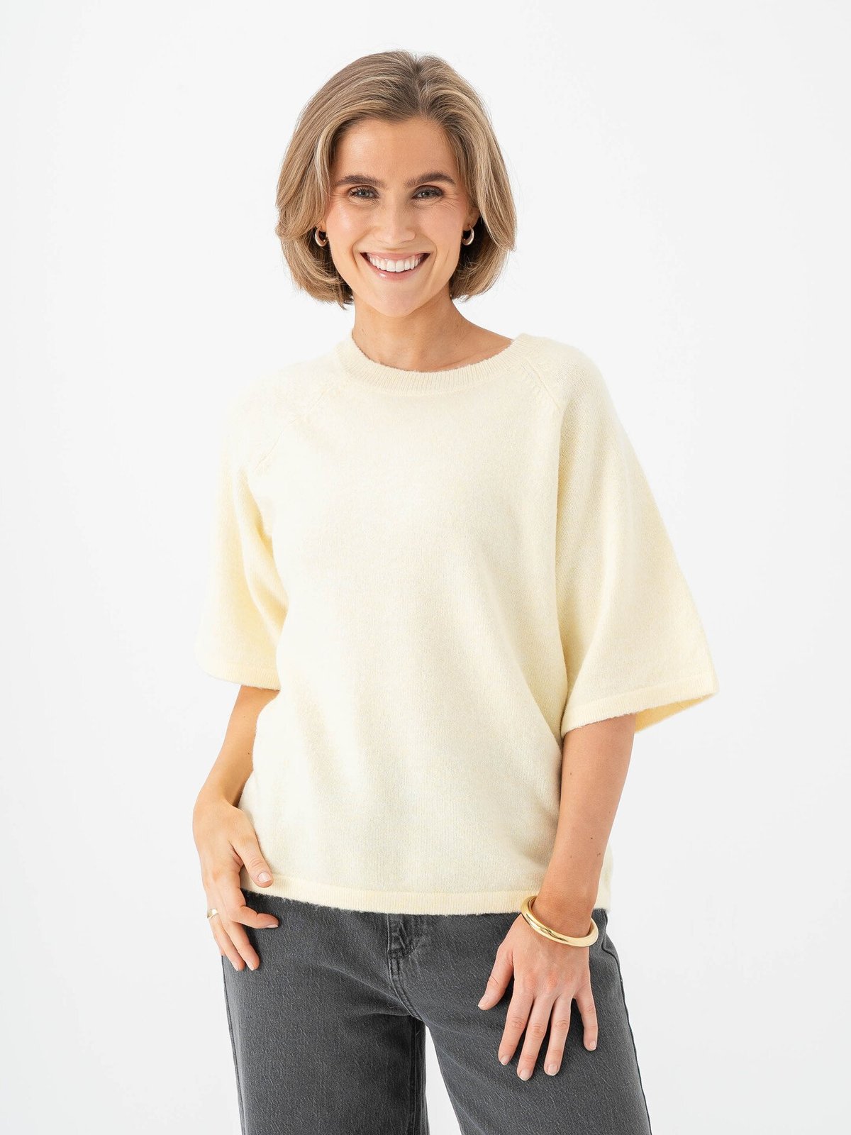 Vila Liga 2/4 O-Neck Knit Top Pastel Yellow