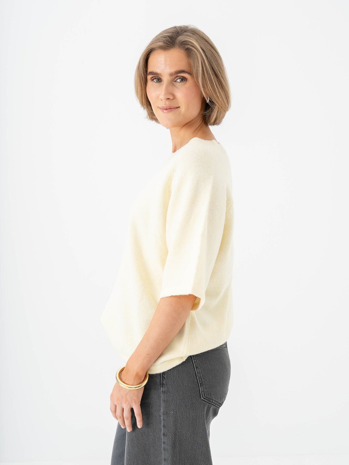 Vila Liga 2/4 O-Neck Knit Top Pastel Yellow