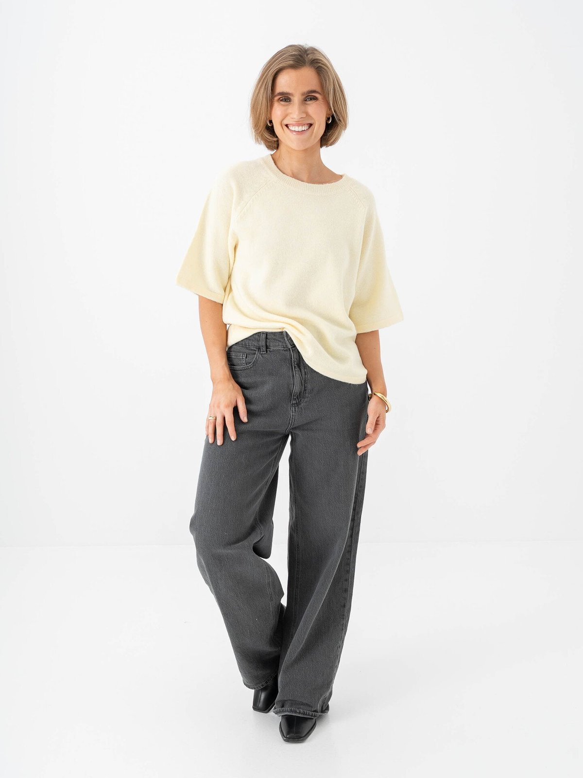 Vila Liga 2/4 O-Neck Knit Top Pastel Yellow