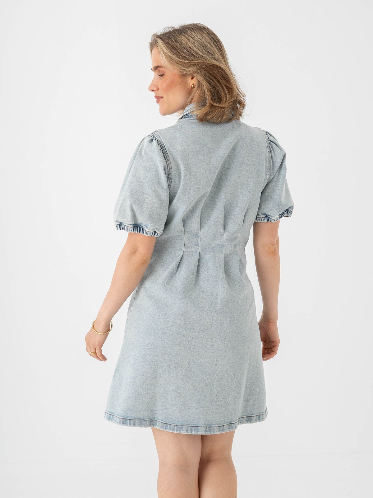 Vila Sol Long Sleeve Pleat Denim Dress Light Blue Denim